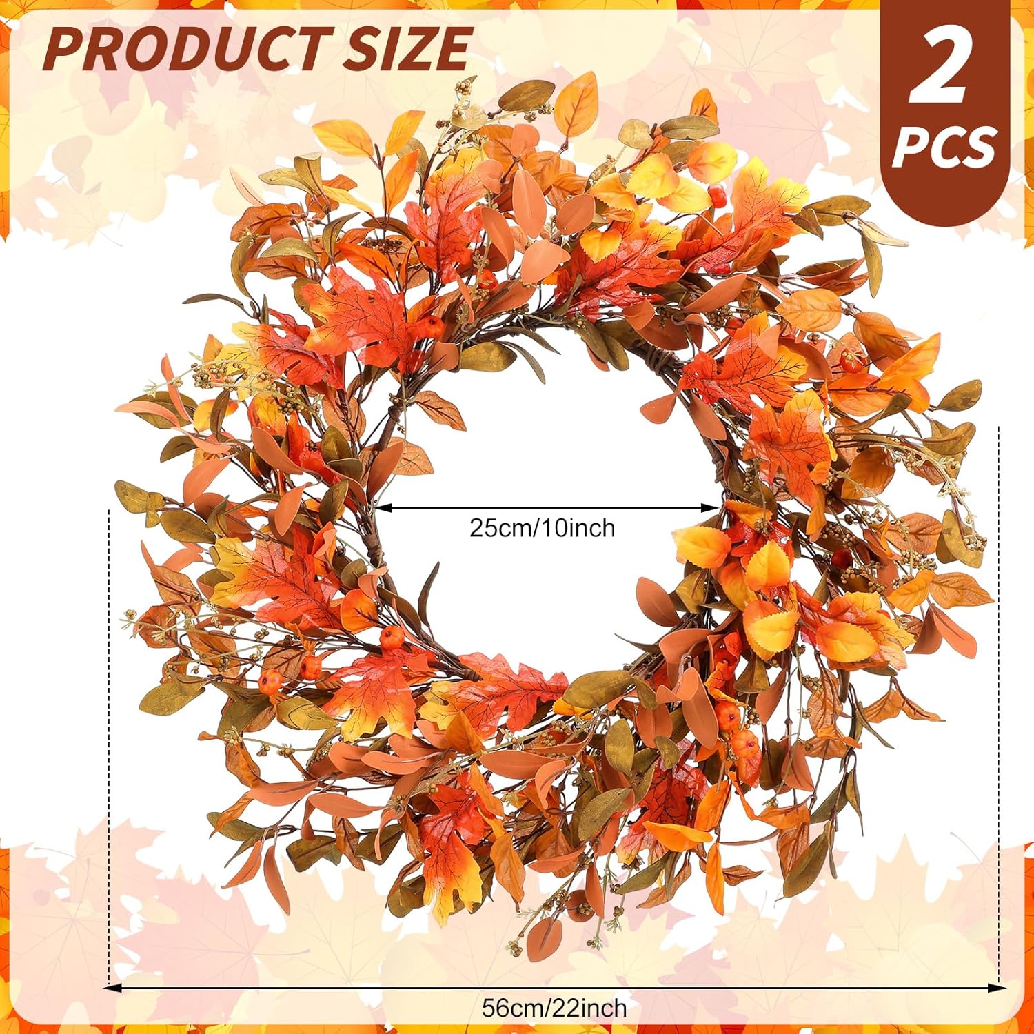 Hotop 2 Pcs 22 Inch Autumn Eucalyptus Wreath with Berries