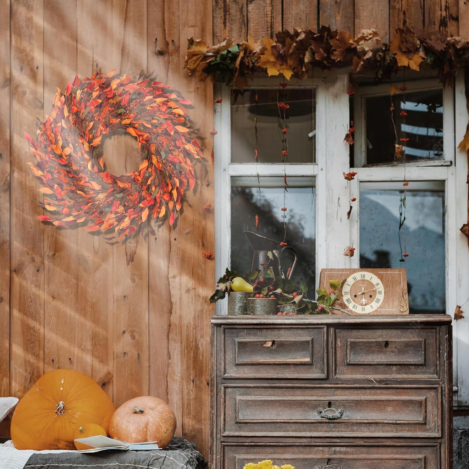 Kmise 25 Inch Fall Wreath Front Door Decor