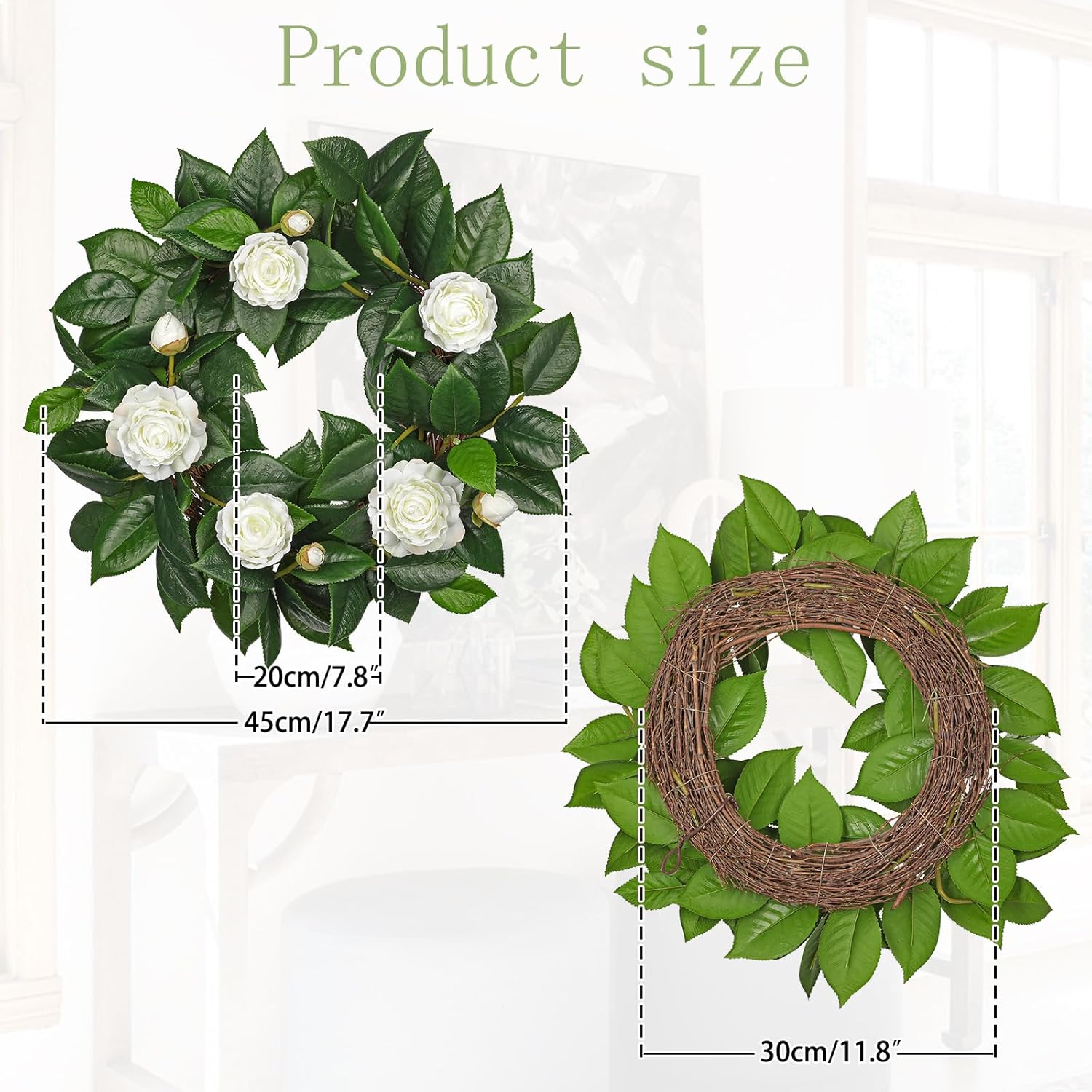20 Inch Artificial Camellia Wreath for Front Door