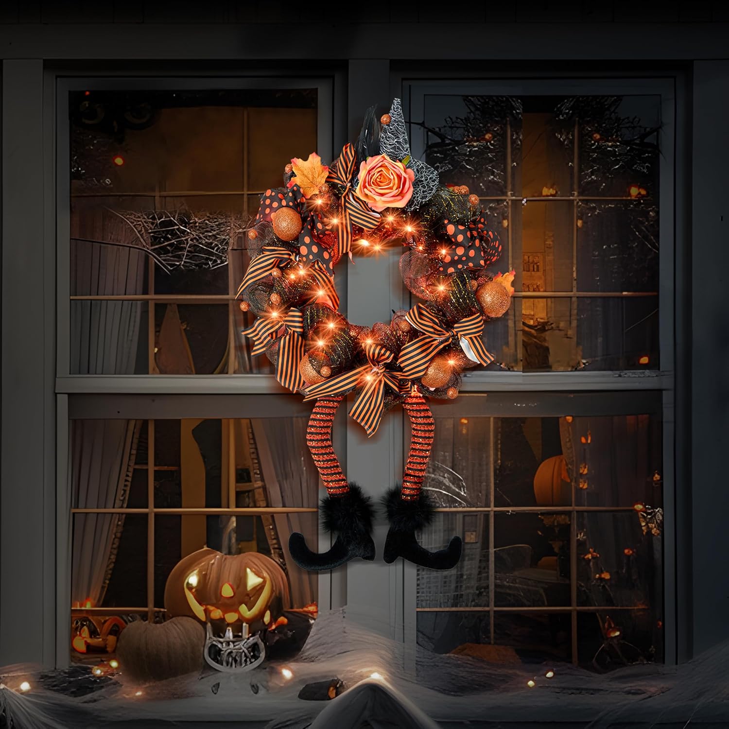 Joiedomi Halloween Wreath with 50 LED Lights