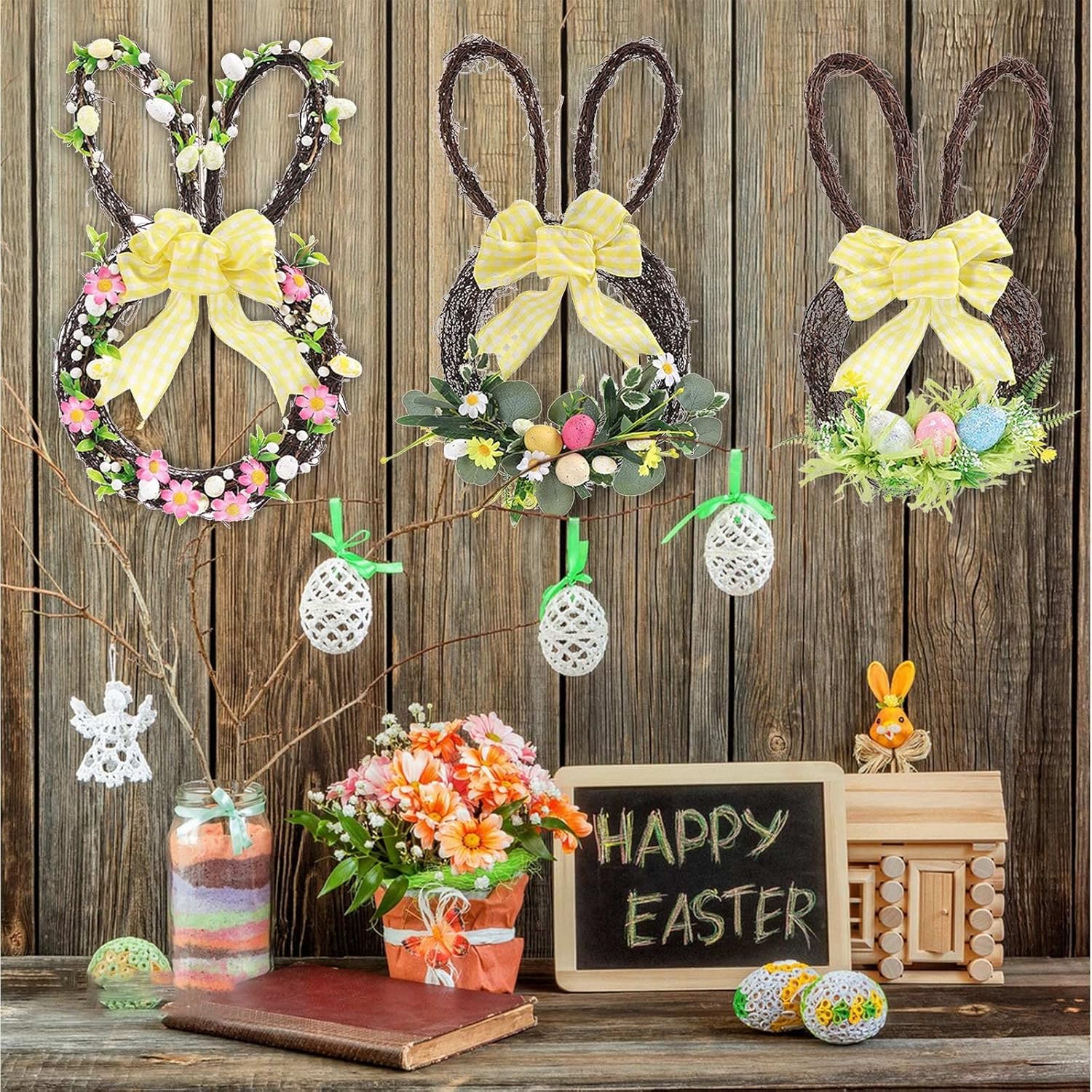 Easter Egg Wreath Door Decor Vintage Handmade Swag