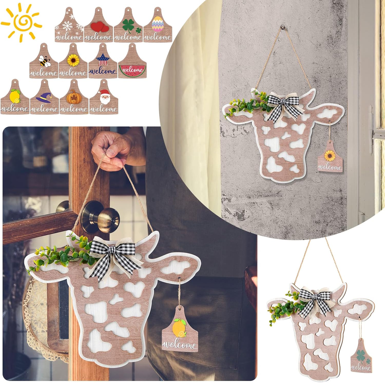 Maitys 13 Pcs Cow Head Door Wreath Sign