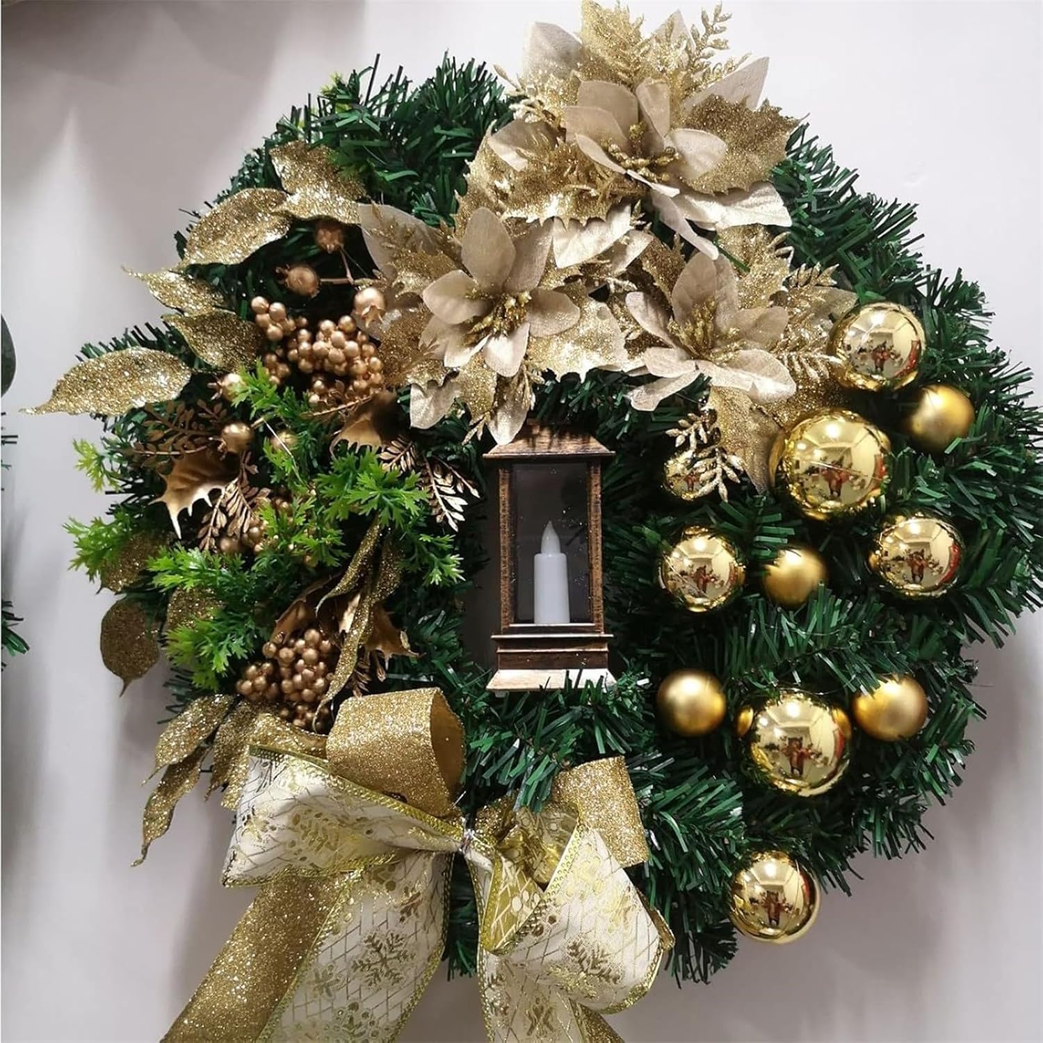 Christmas Wreath with LED Light Yellow Bow Decor