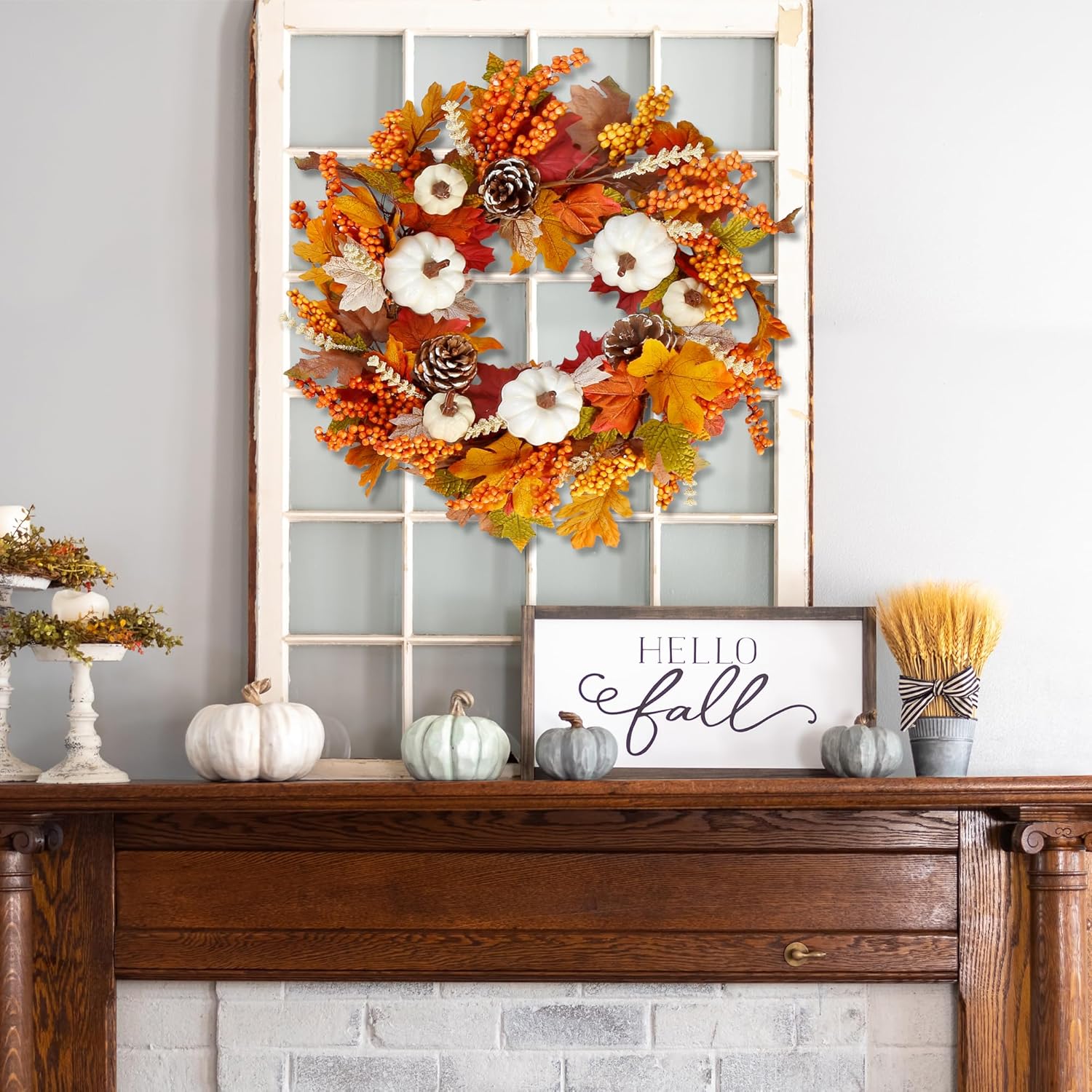 Sggvecsy 20 Inch Fall Wreath Autumn Decor 1