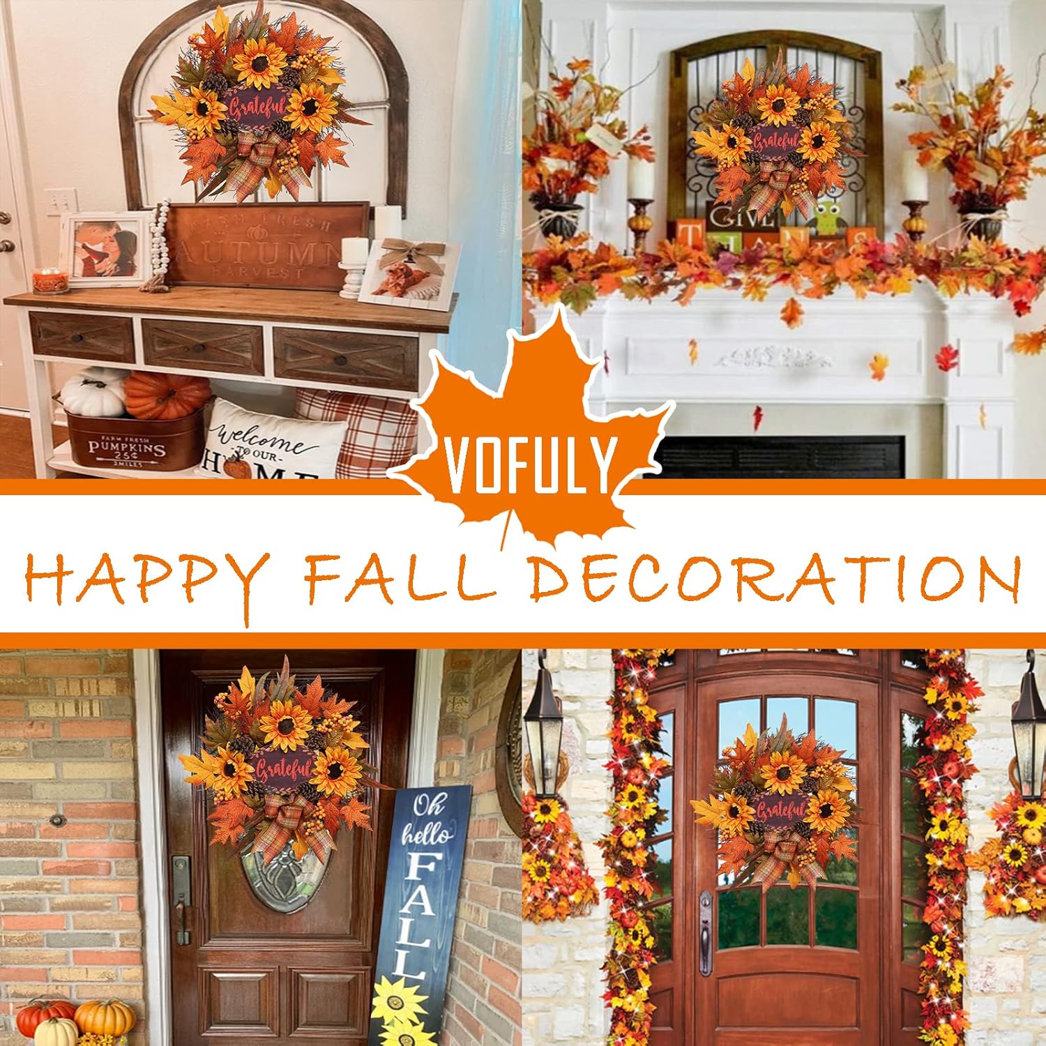 20 Inch Autumn Sunflower Front Door Wreath