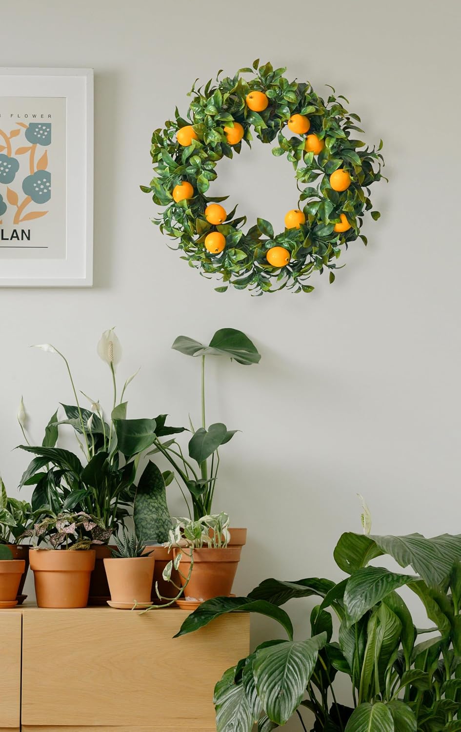 Mr Bom 15 Inch Artificial Lemon Wreath with Boxwood for Front Door