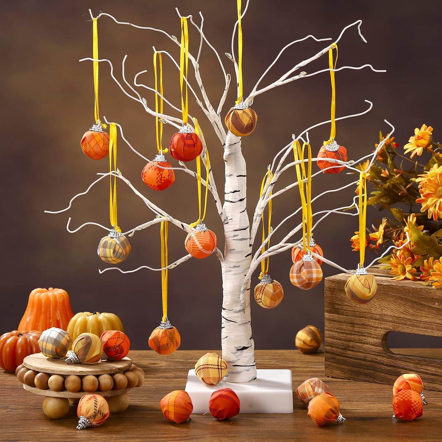 Honoson 24 Pcs Patriotic Tree Ornaments 4th of July Decorations Red White Blue Glitter Mini Balls