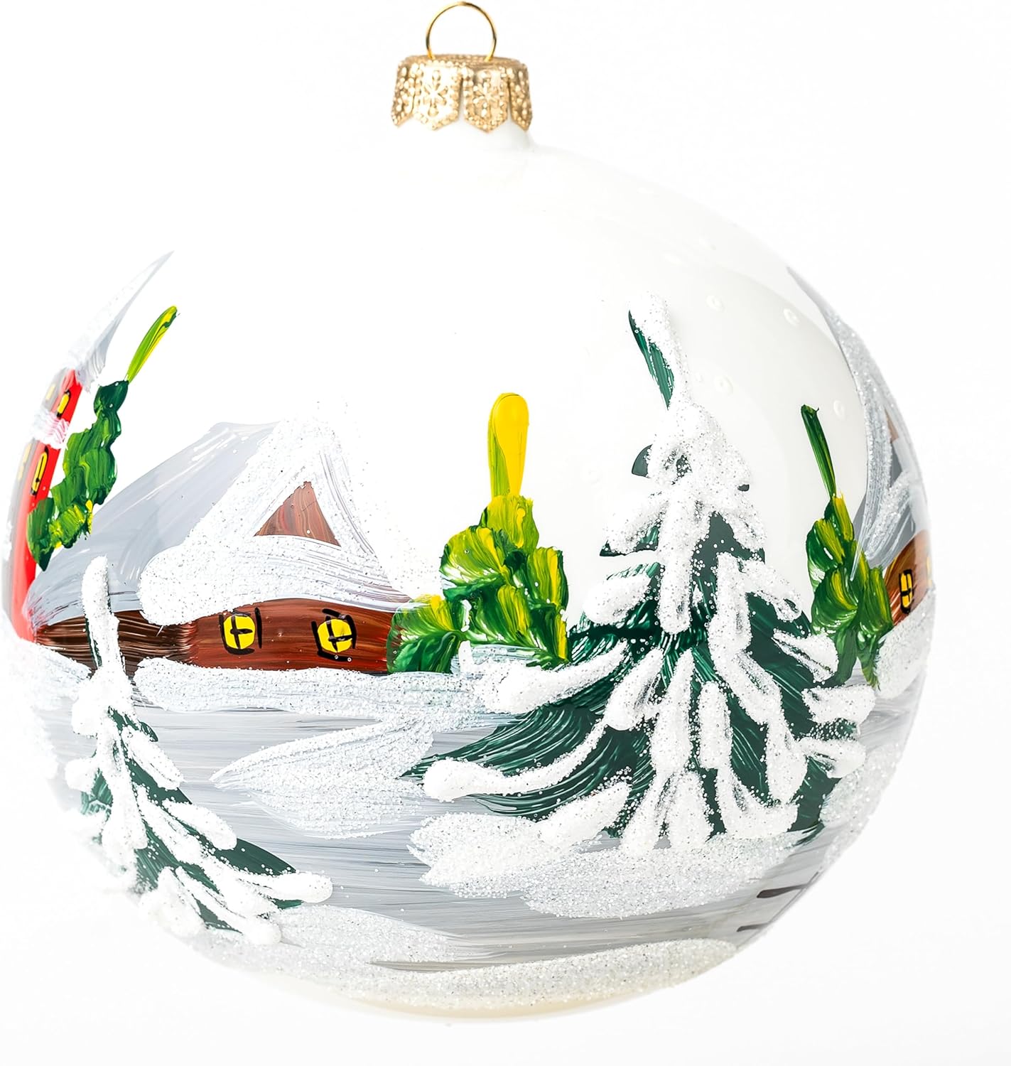 Christmas Ornament Winter Blast Blown Glass Ball White Opal 120mm