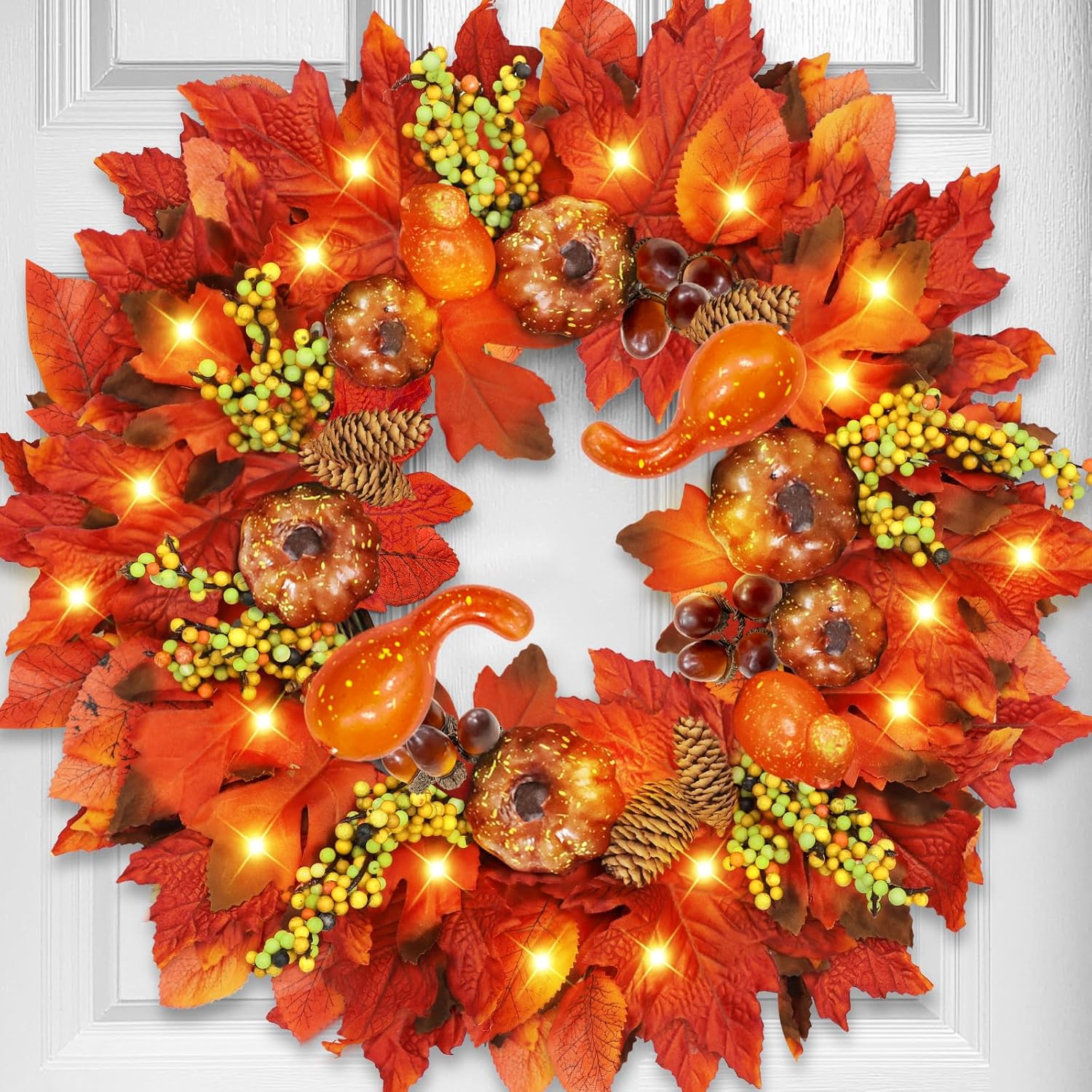 18 Inch Thick Fall Wreath with 20 LED Lights
