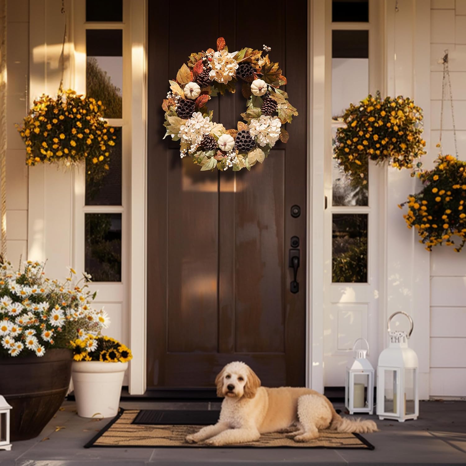 DECOR BY HANNAH 24 Inch Collapsible Fall Wreath with Lights