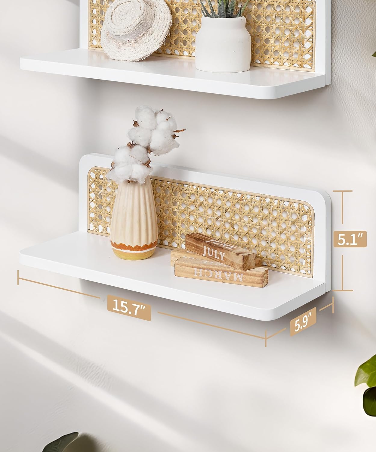 Mazjoaru Rattan Wall Shelf Set of 2 Handmade Floating Shelves for Living Room and Bedroom