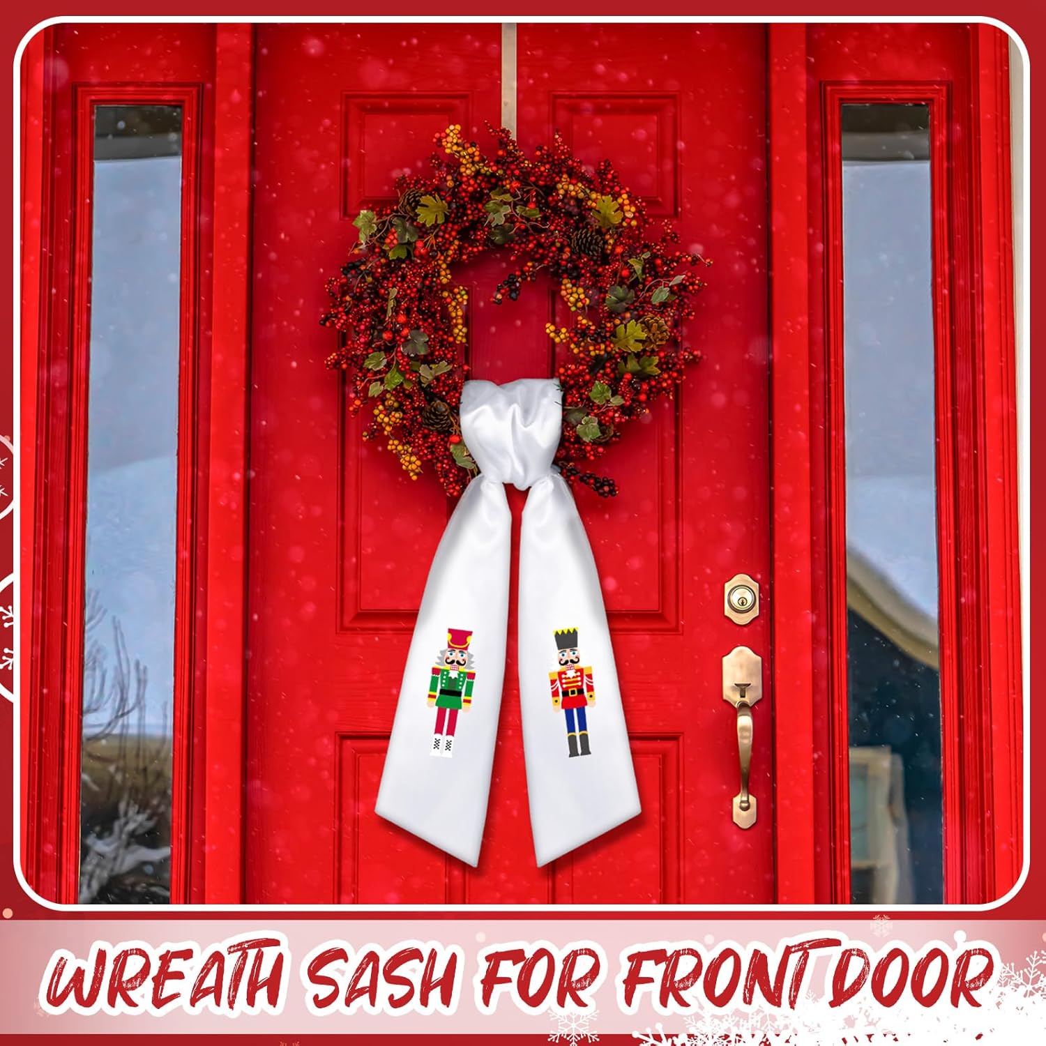 2 Pcs Christmas Wreath Sash White Satin Nutcracker Wreath Door Decor
