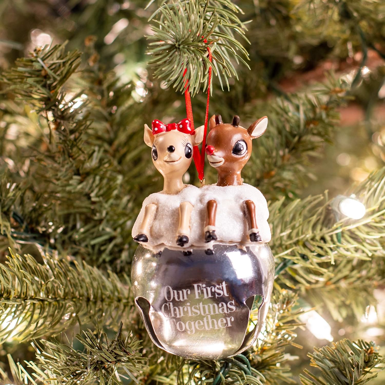Rudolph and Clarice Holiday Bell Ornament Resin