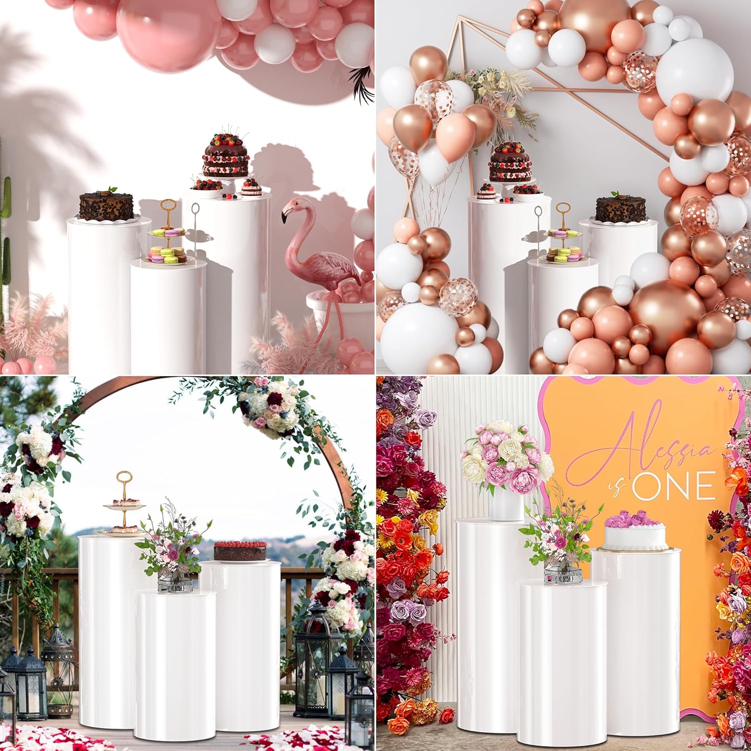 Toosci 3 Piece White Cylinder Display Stand Set for Party Decor