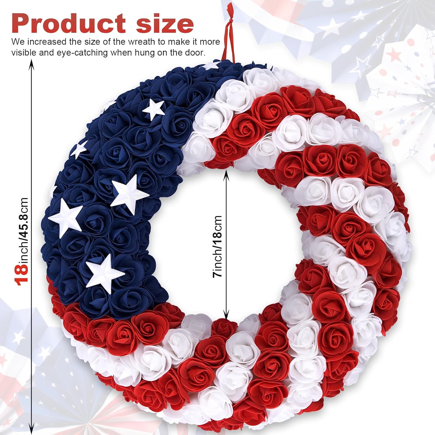 18 Inch Patriotic Roses Wreath for 4th of July 1