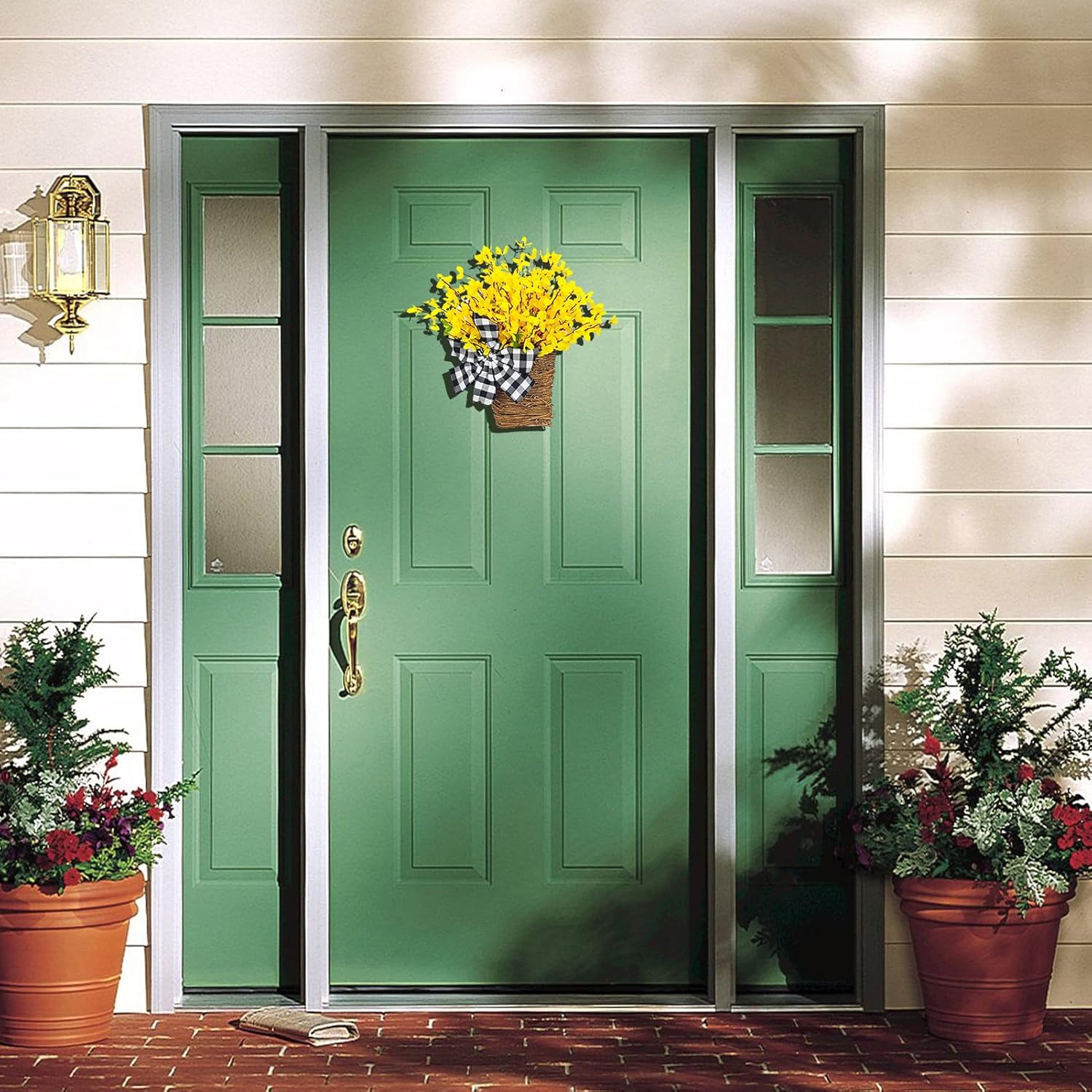 Artificial Spring Door Wreath with Rattan Frame
