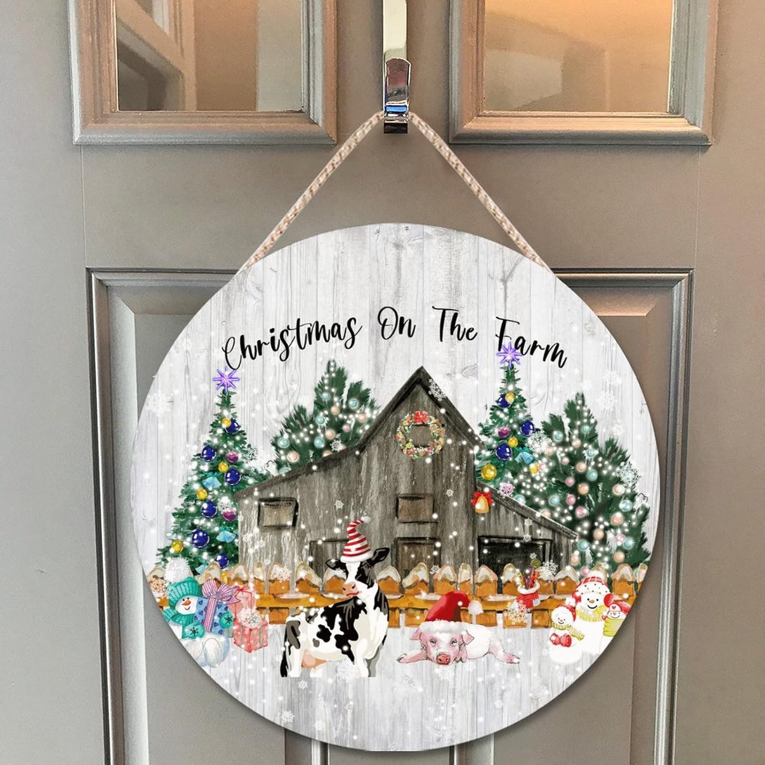 Farmhouse Front Door Hanger Wood Sign 12x12in