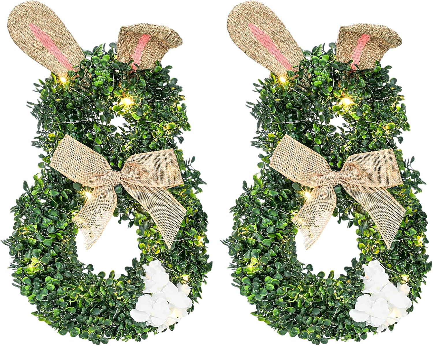 2 Pcs 165 Inch LED Easter Bunny Wreath for Front Door