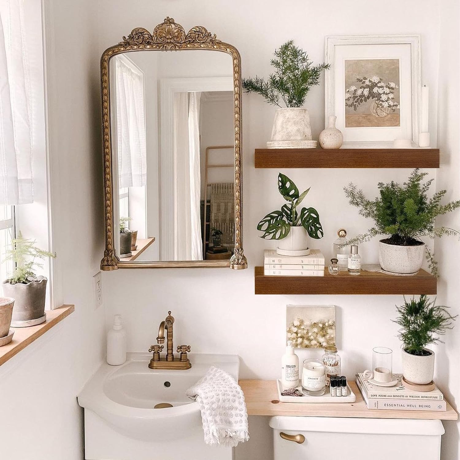 IAE Walnut Floating Wall Shelves Set of 2 16 Inch