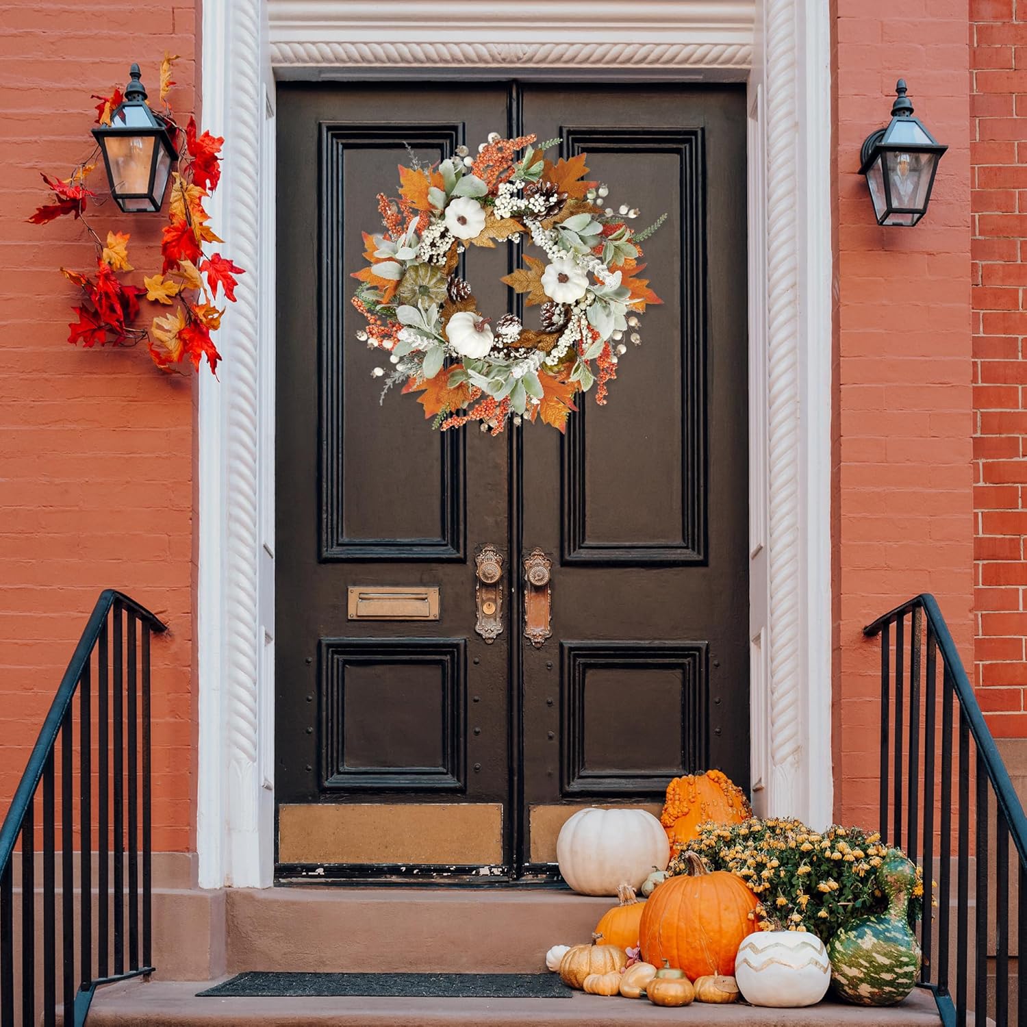 Sggvecsy 20 Inch Autumn Front Door Wreath