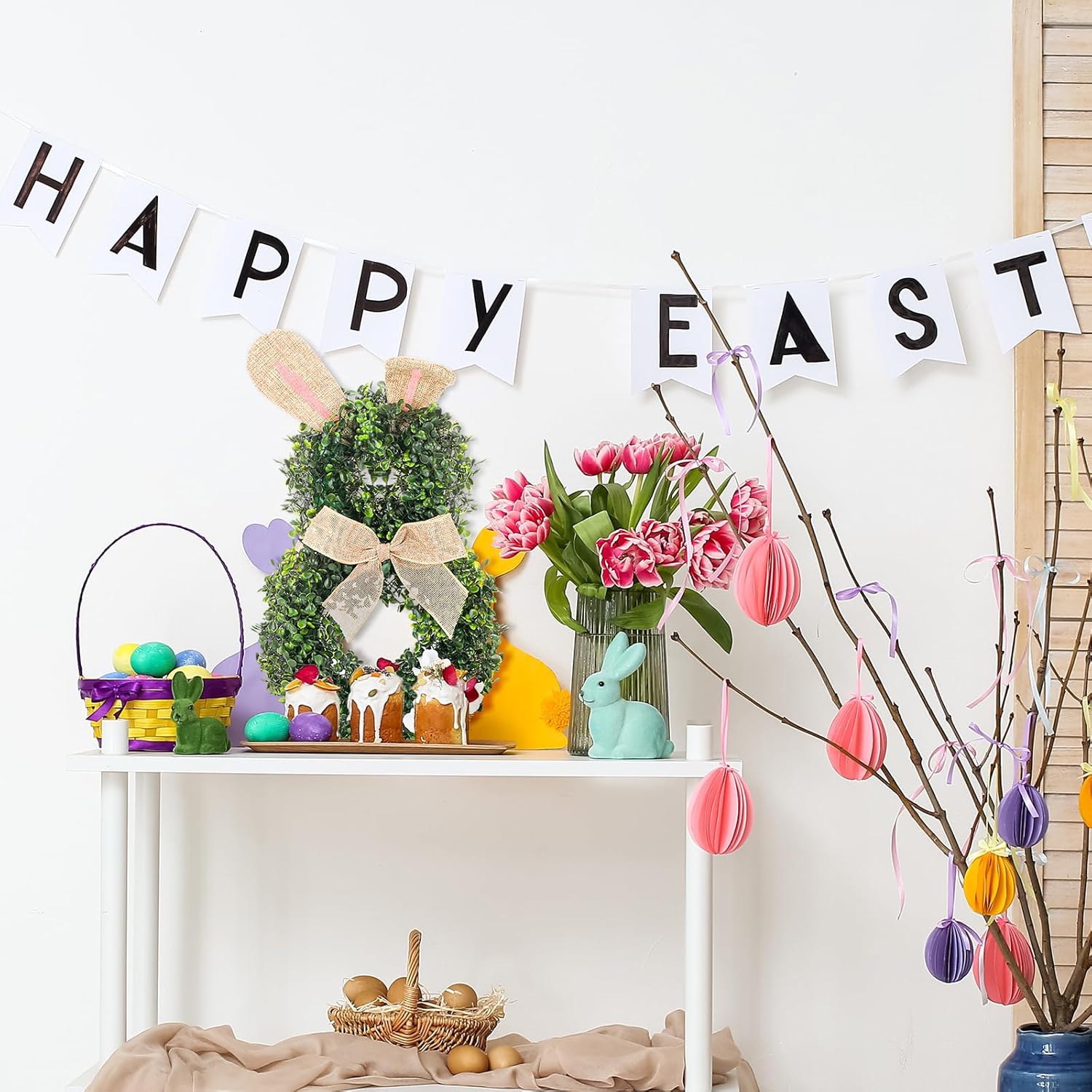 2 Pcs 165 Inch LED Easter Bunny Wreath for Front Door