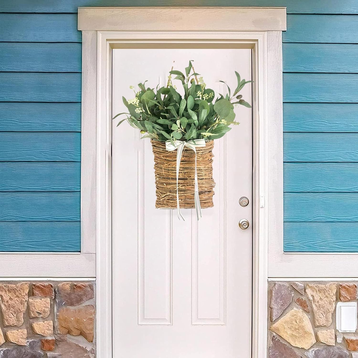 Lavender Artificial Flowers Basket Wreath for Front Door