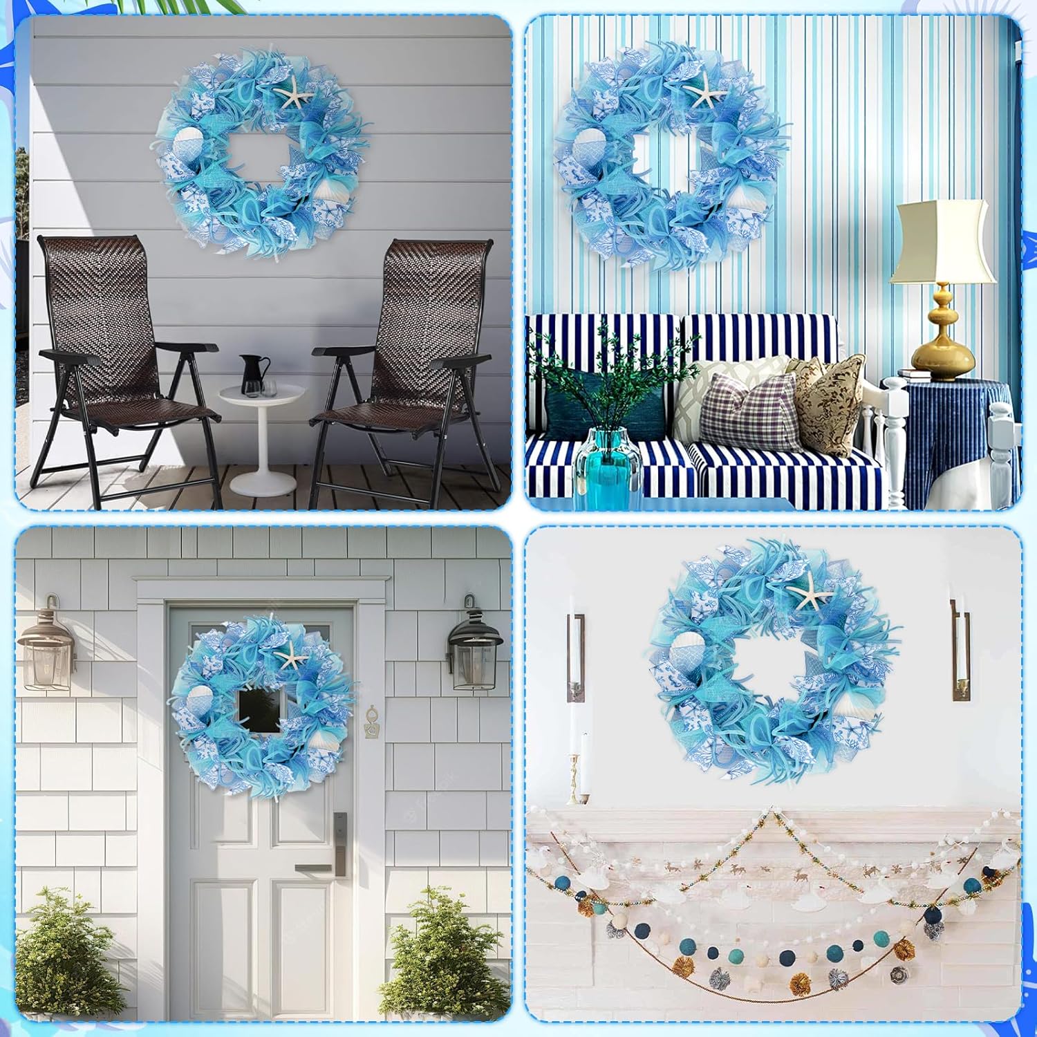 24 Inch Coastal Wreath with Starfish and Scallops Shell