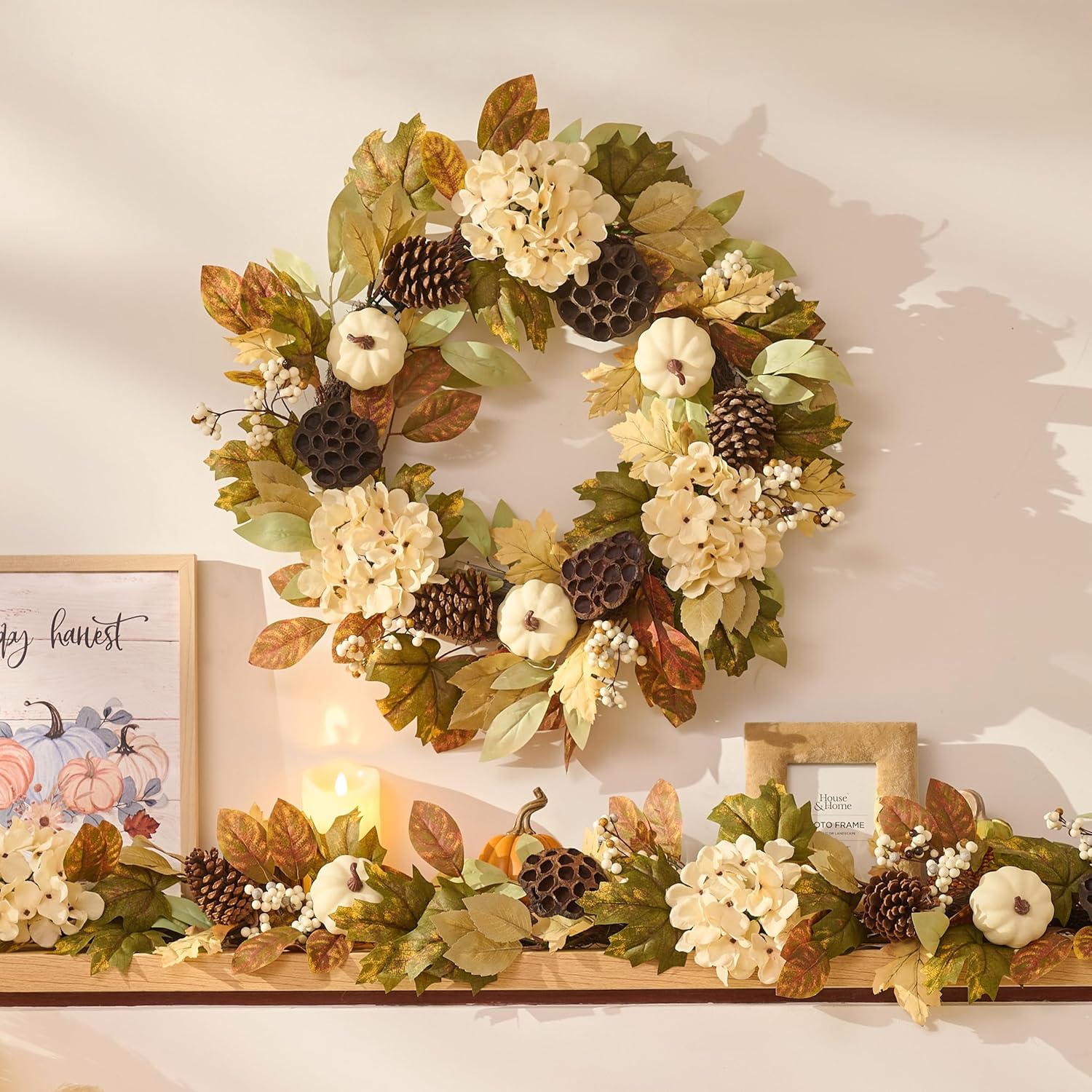 DECOR BY HANNAH 24 Inch Collapsible Fall Wreath with Lights