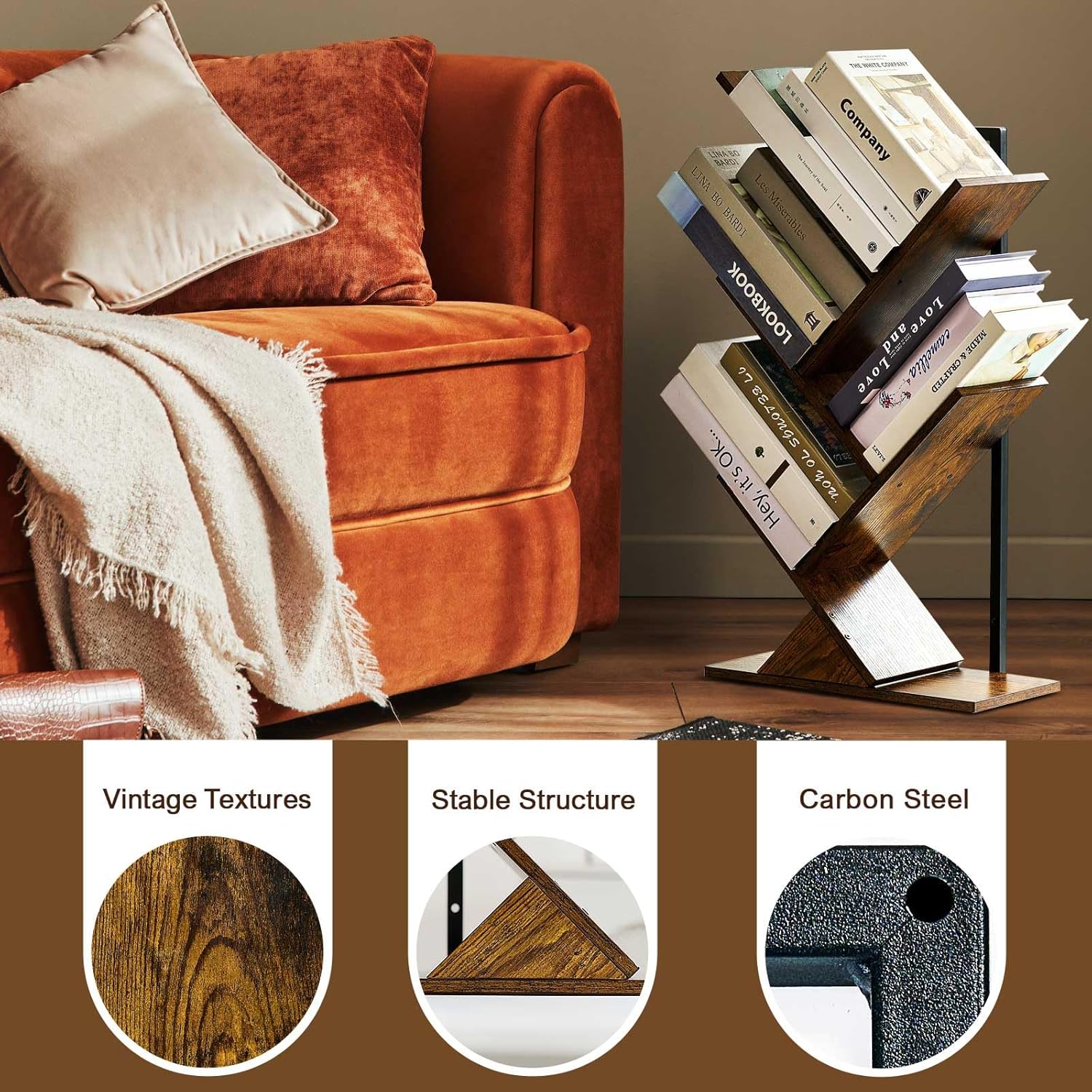 BESHIGH 5 Tier Tree Bookshelf Wall Mount