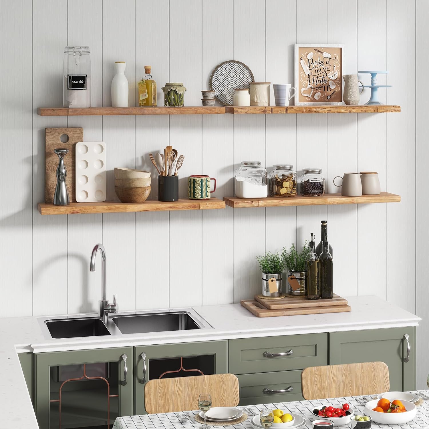 Venusmiles Reclaimed Elm Wood Floating Shelves Set of 2