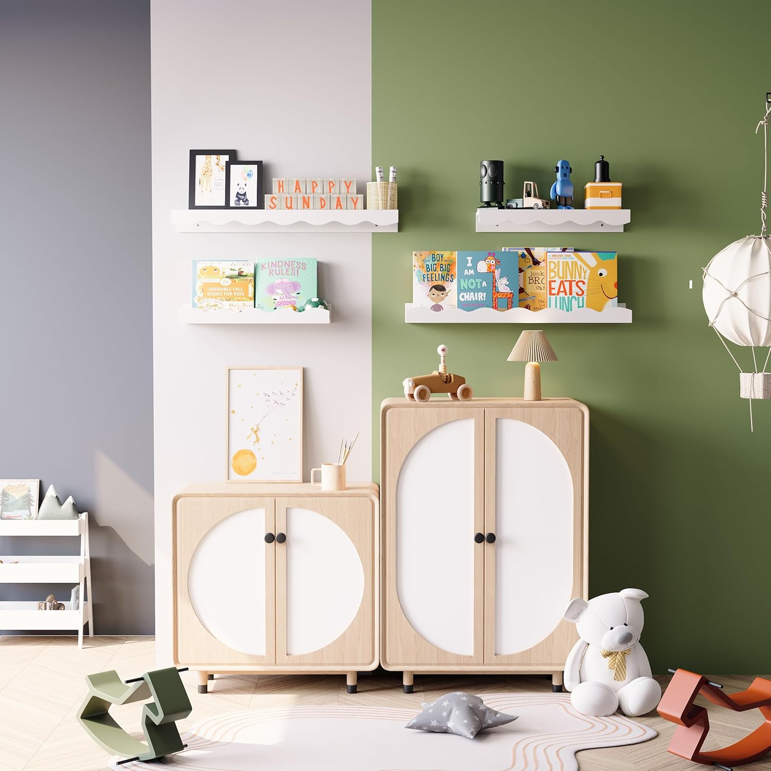 Senjie Floating Shelves Set of 2 24 Inch White Wave Design