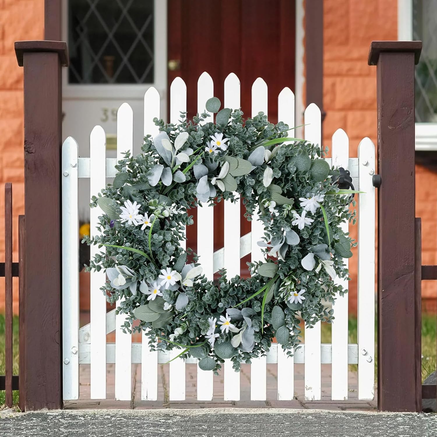 Gixie Home Door Wreath 26 Inch Artificial Eucalyptus Leaves Spring Summer Farmhouse Porch Wall Decor