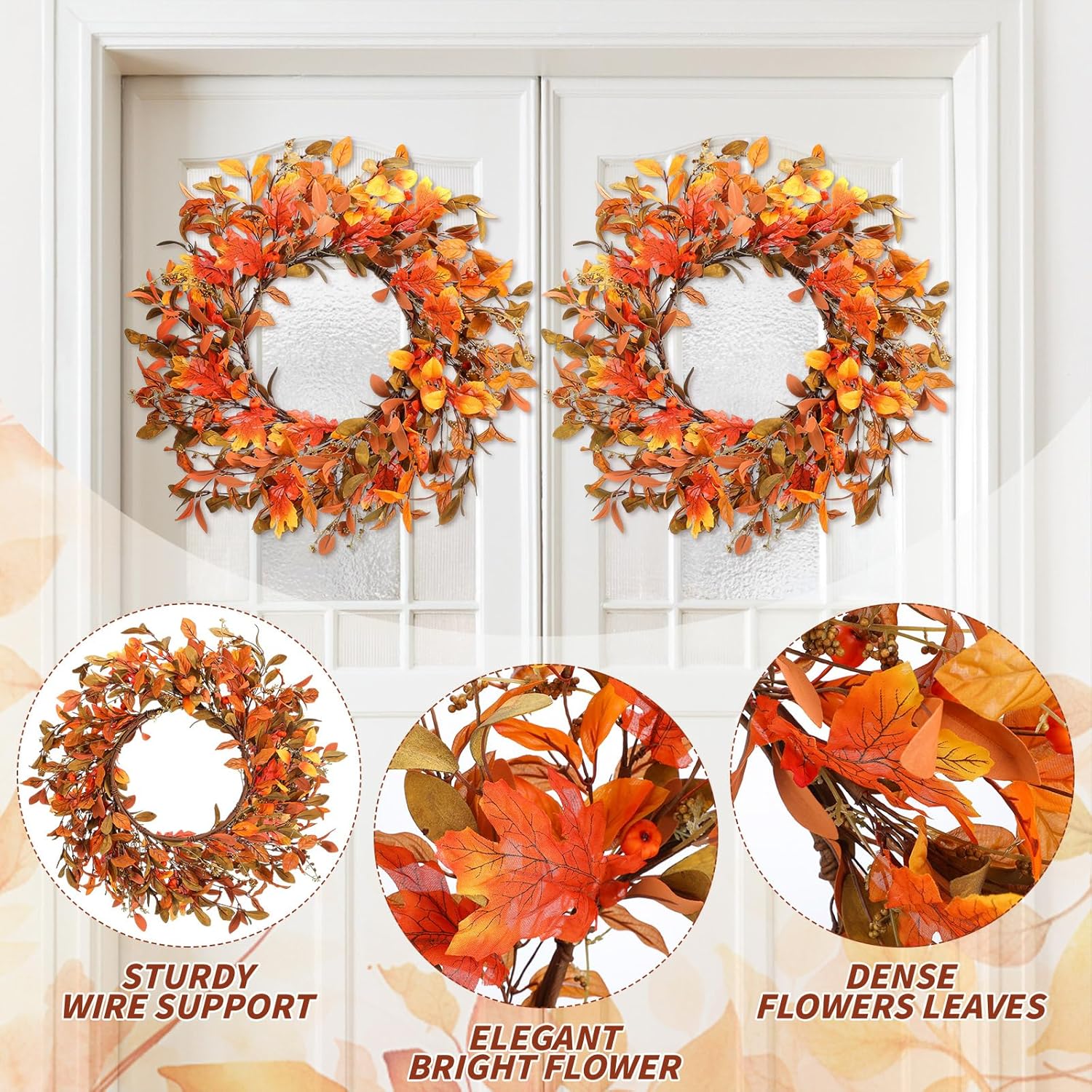 Hotop 2 Pcs 22 Inch Autumn Eucalyptus Wreath with Berries