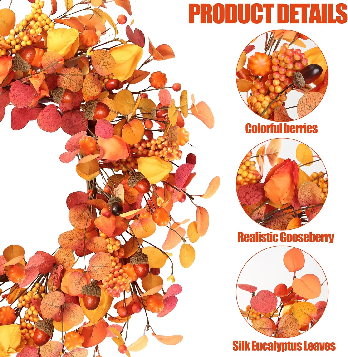 Sggvecsy 20 Fall Wreath Autumn Decor Front Door Wreath
