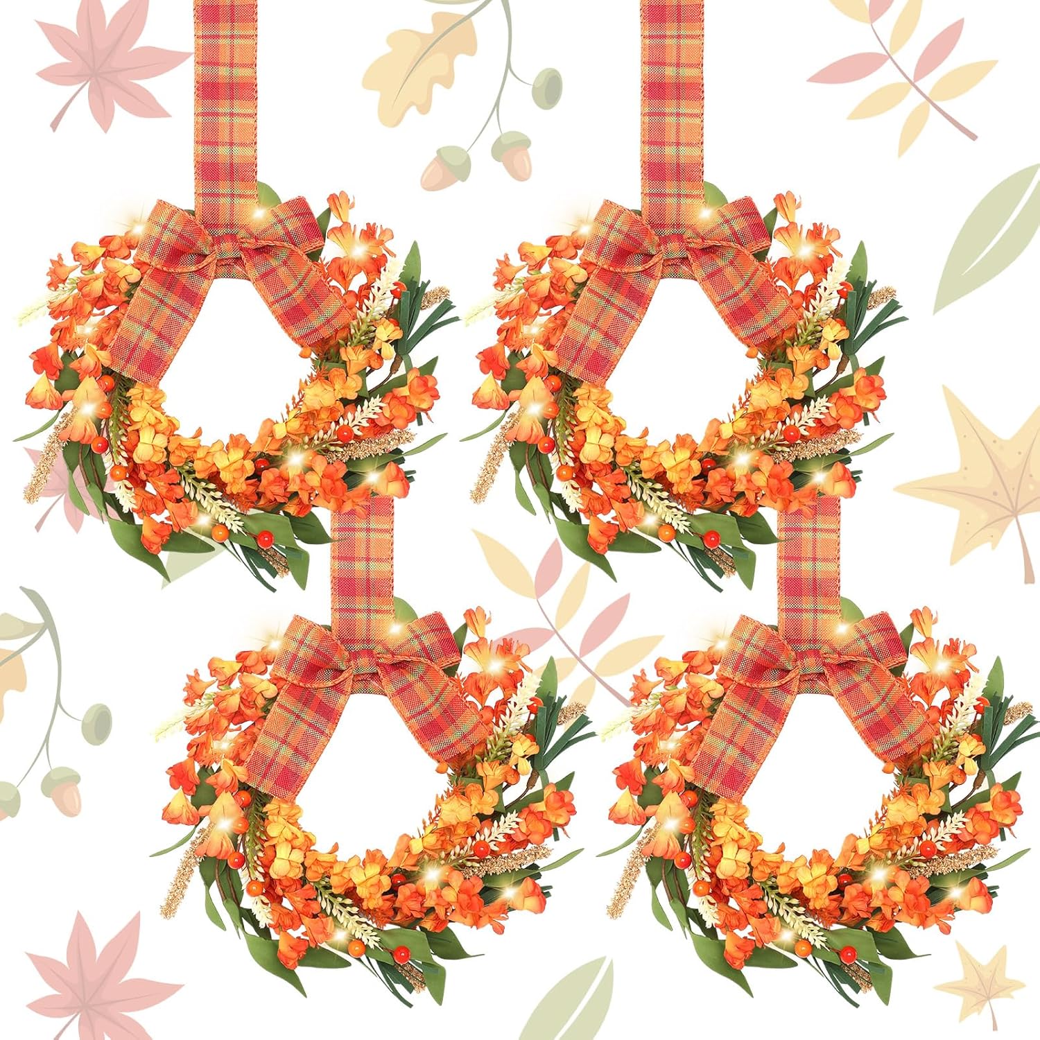 Hoteam 4 Pcs 9 Inch Fall Wreaths for Front Door Autumn Decor