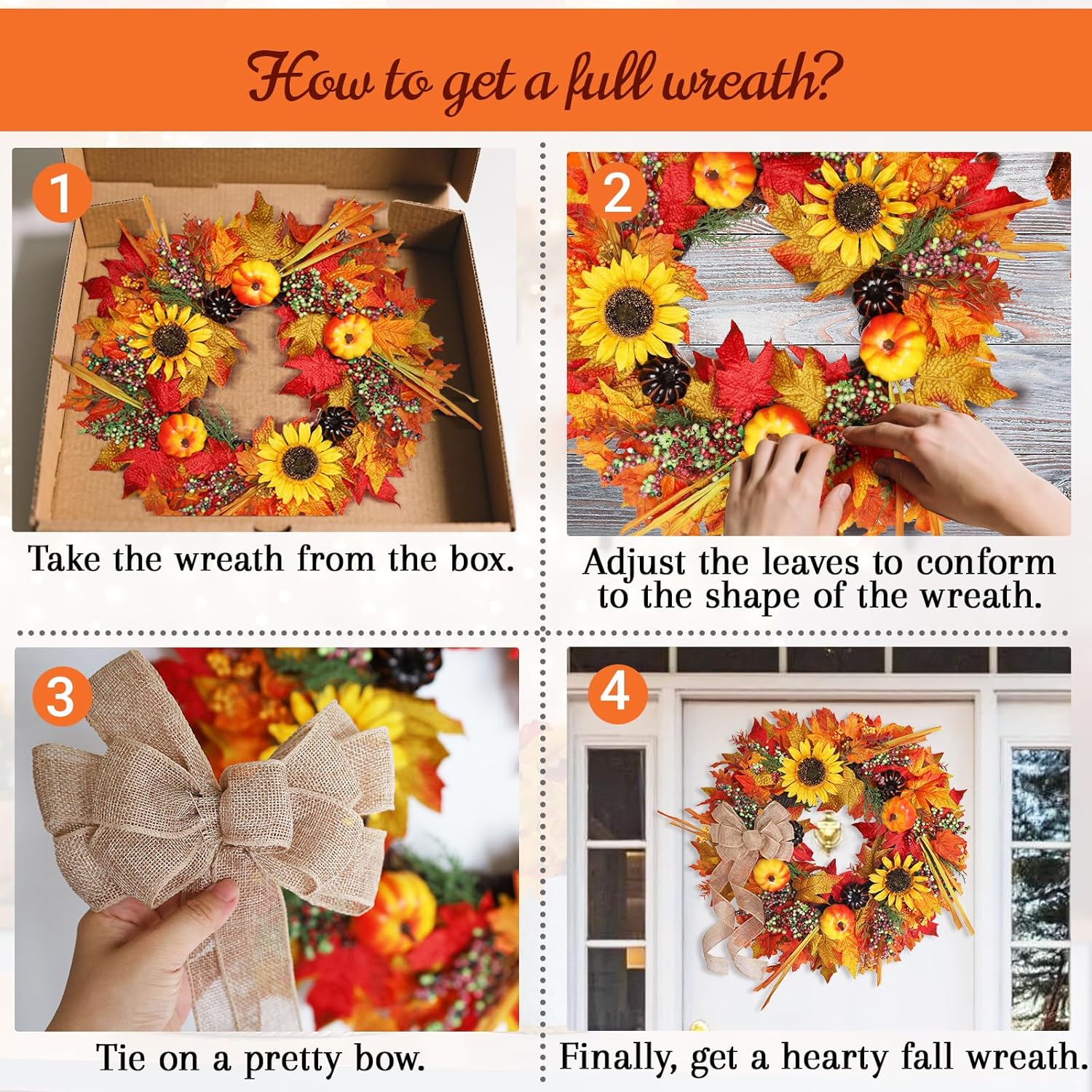 20 Inch Autumn Wreath with Pumpkins and Sunflowers