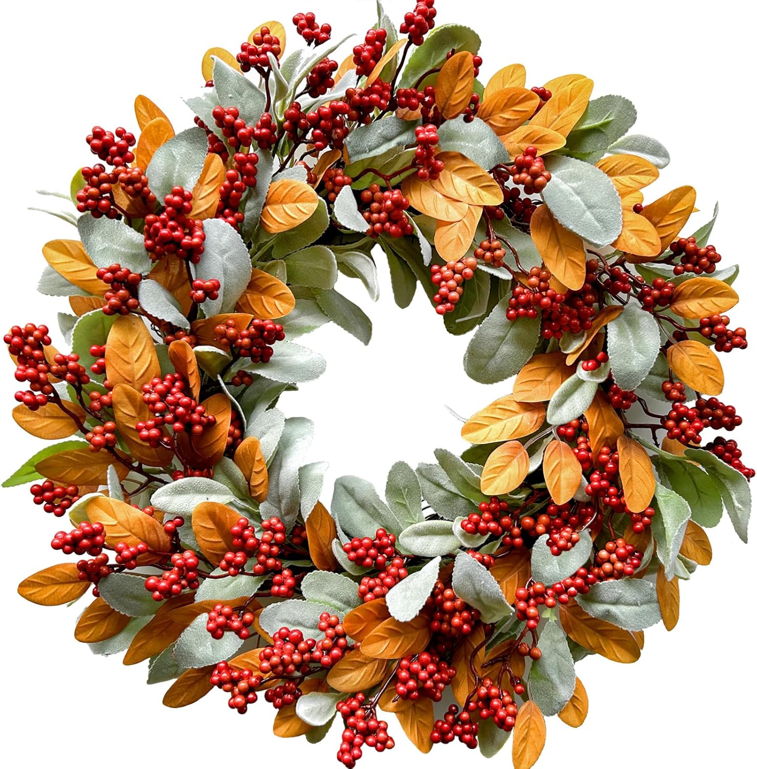 TEMPUS 18 Inch Autumn Wreath with Red Berries