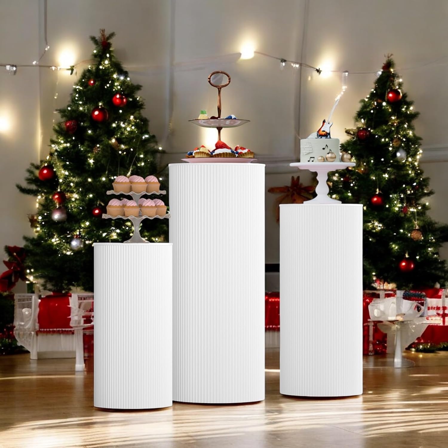 3pcs White Cylinder Pedestal Stands for Party Decoration