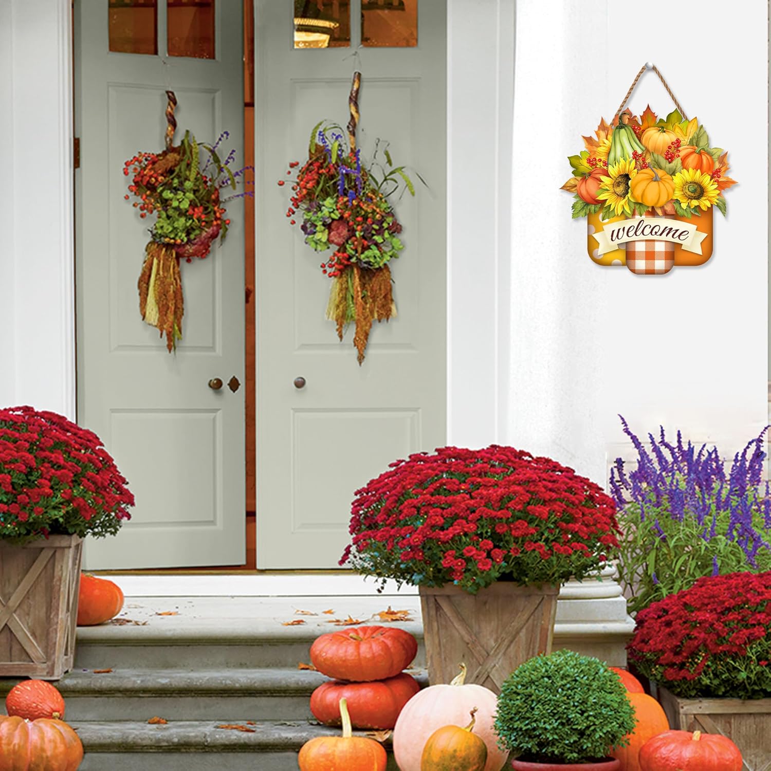 Welcome Fall Door Sign with Pumpkin Design