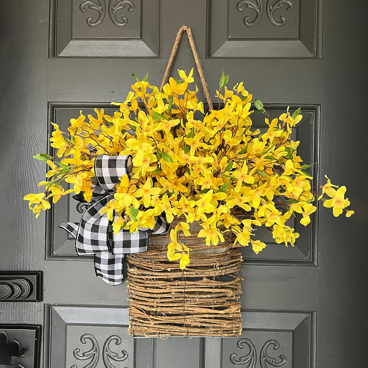 Artificial Spring Door Wreath with Rattan Frame