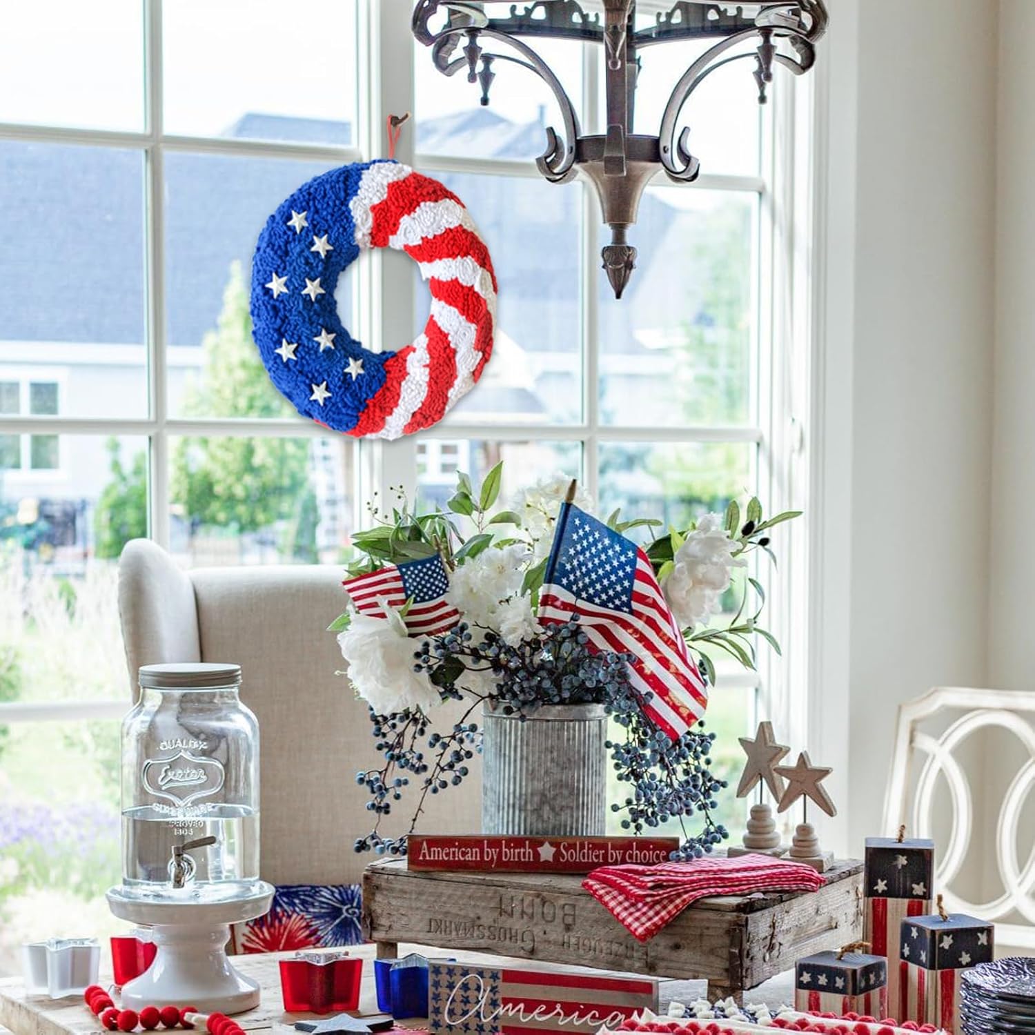 16 Inch Patriotic Wreath Flag Decor Red White Blue