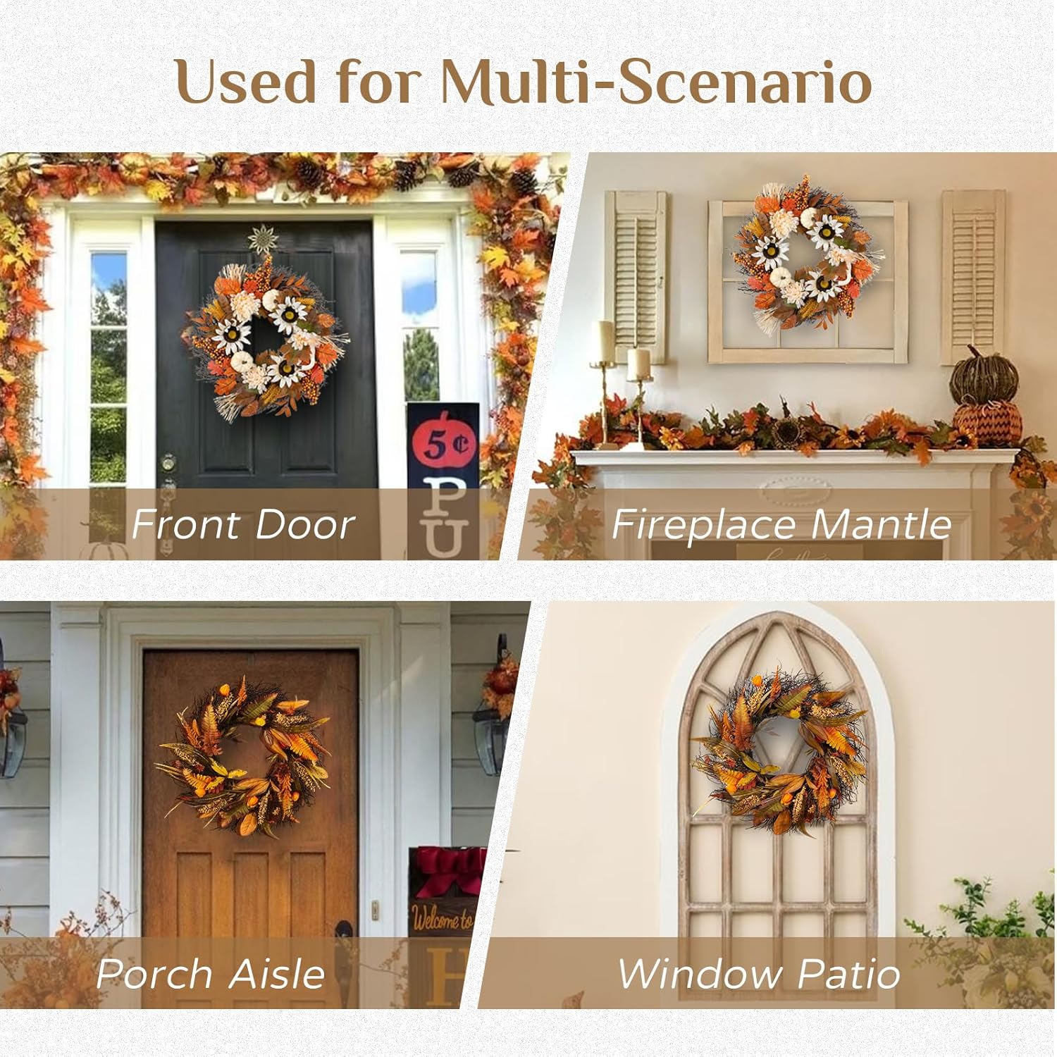 Walasis Fall Wreath Door Decor 20 Inch Autumn Harvest