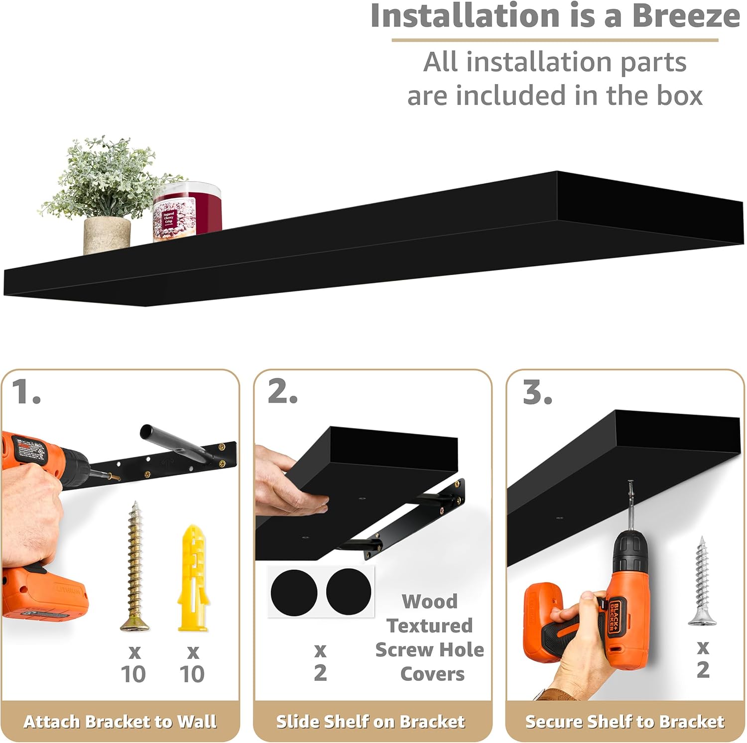 Sorbus Floating Shelves for Wall - 35 Inch Long Black 2 Pack