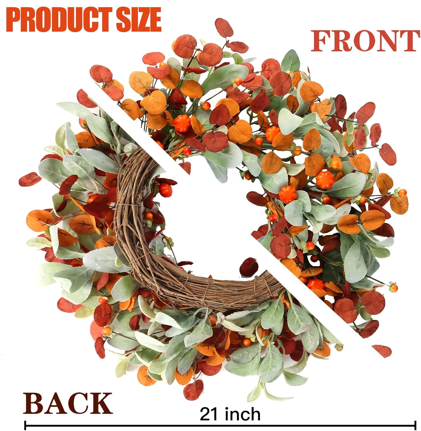 Sggvecsy 21 Inch Artificial Autumn Wreath