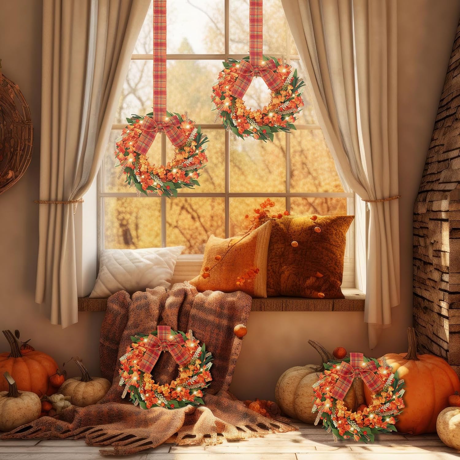 Hoteam 4 Pcs 9 Inch Fall Wreaths for Front Door Autumn Decor