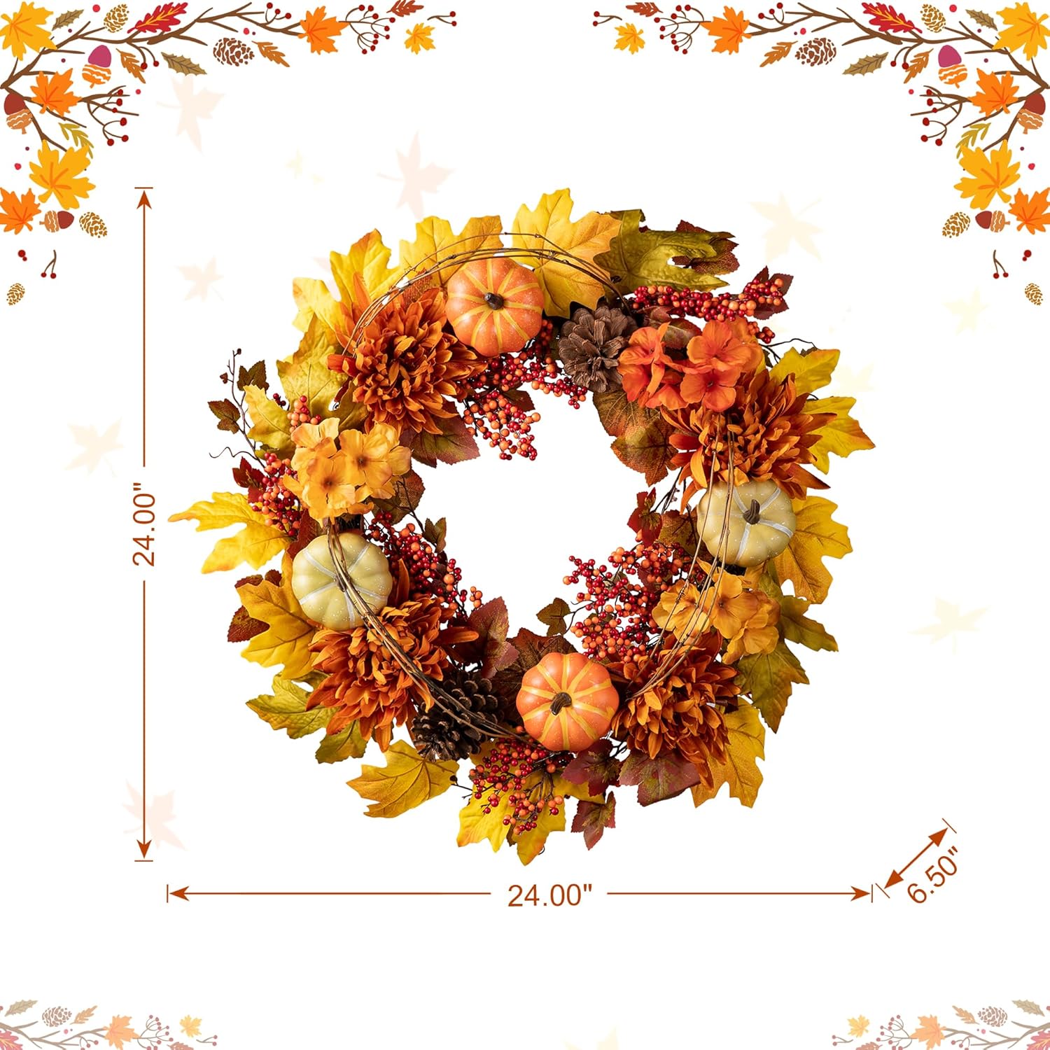 Glitzhome 24 Inch Autumn Maple Leaf Wreath