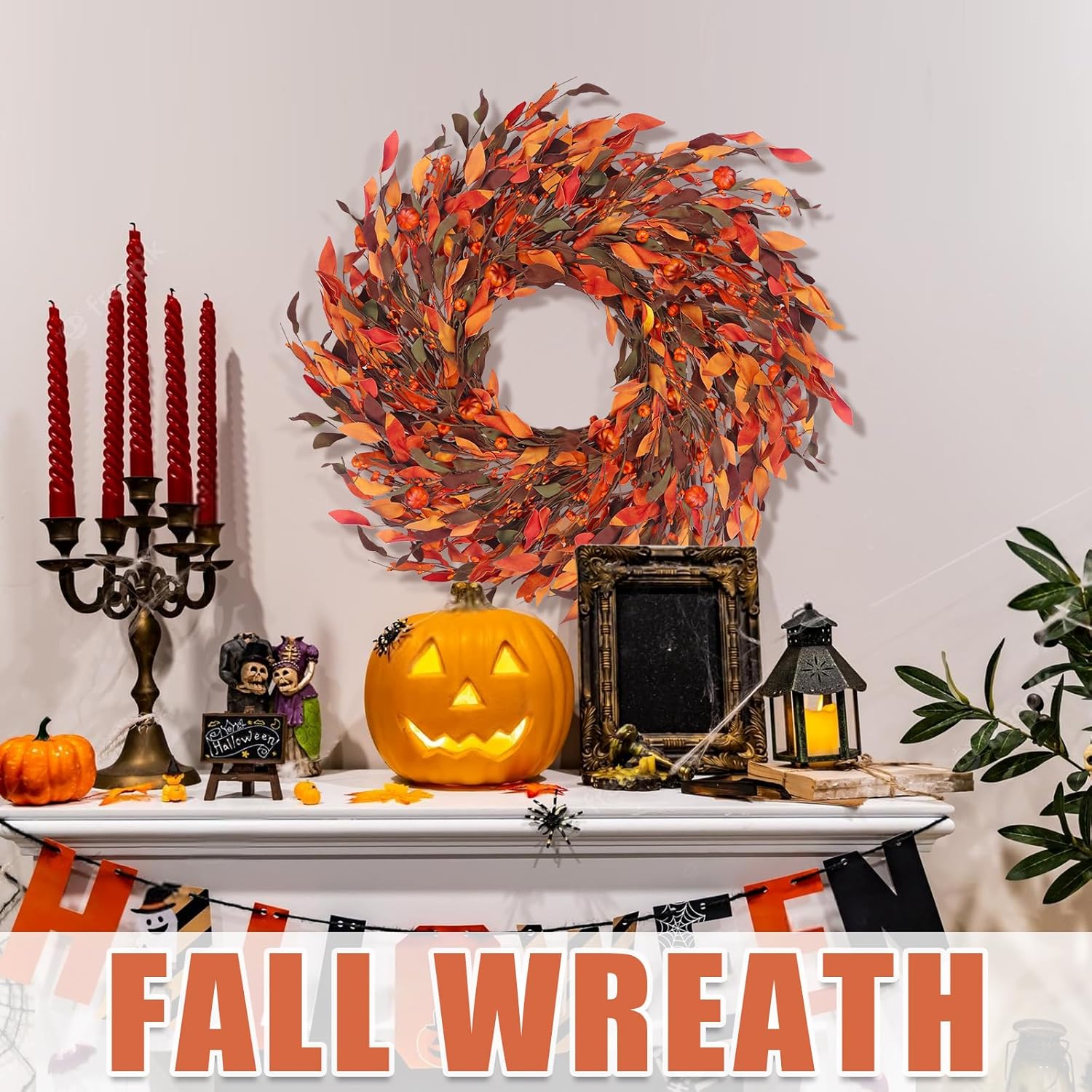 Kmise 25 Inch Fall Wreath Front Door Decor