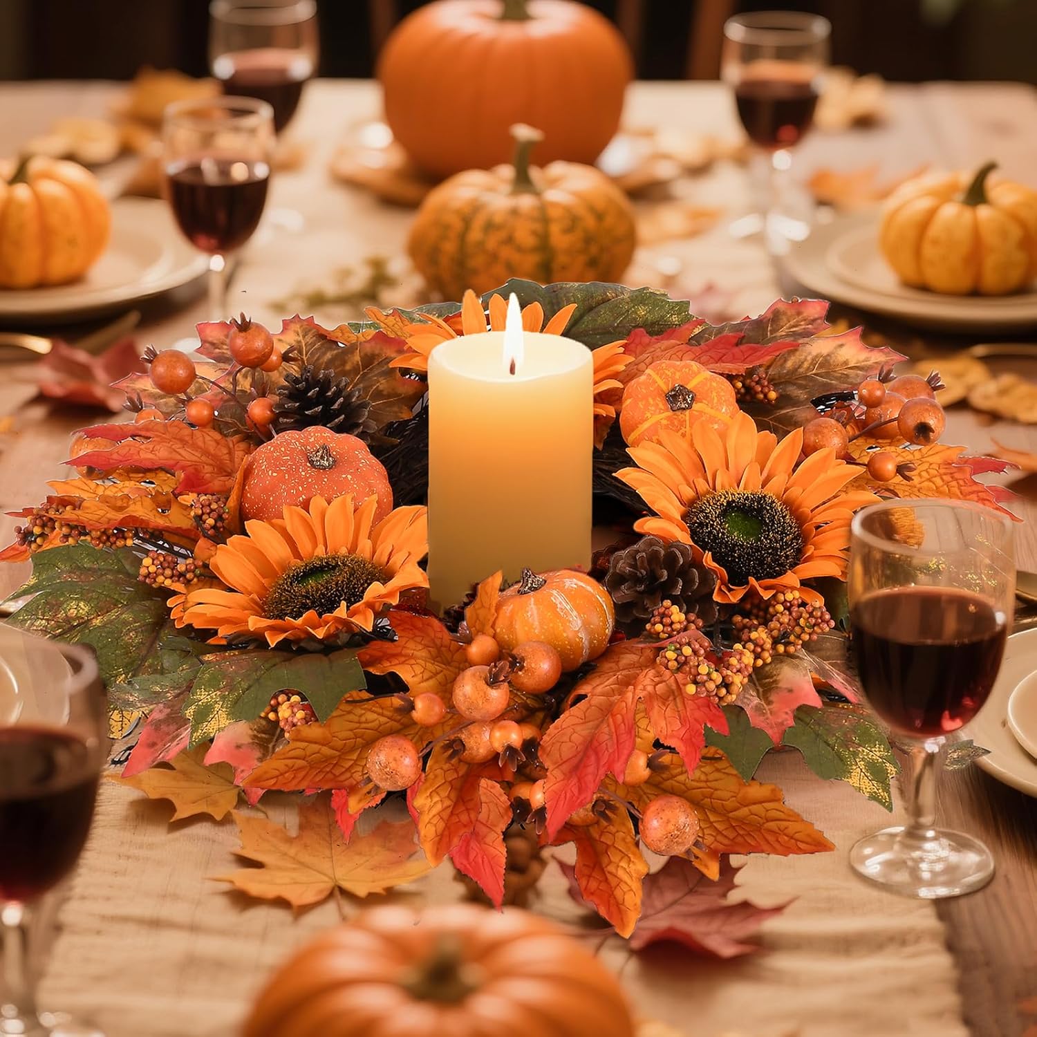 Fall Wreath Front Door 19 Inch Autumn Decor