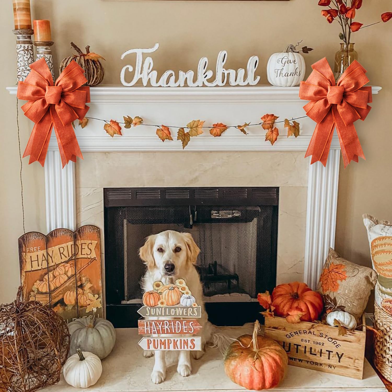 Large Fall Bow Wreath Thanksgiving Decor Orange