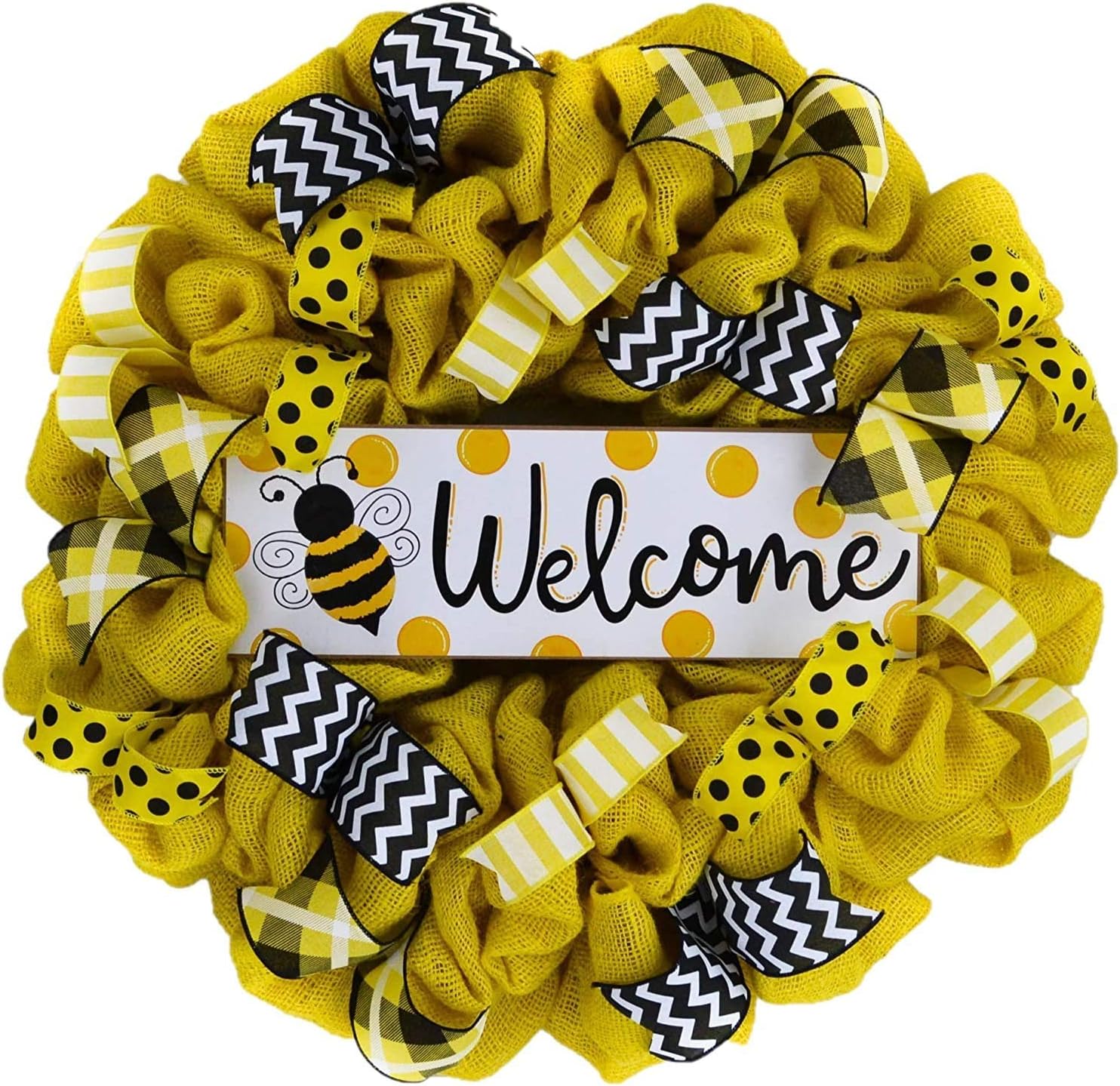 Summer Bee Wreath with Sunflowers Door Decor